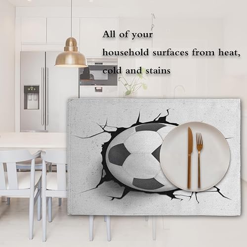 Miniatura 7 de Soccer Ball Pattern Theme Placemats Set of 4 Table Mats Washable Placemat Waterproof Place Mats for Party Home Dining Table Decor 18x12 in