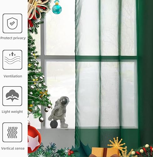 Miniatura 4 de Youleyar Cortina de gasa transparente sólida con bolsillo para barra, 2 paneles de cortinas de gasa blancas, beige, negro, verde follaje de 38
