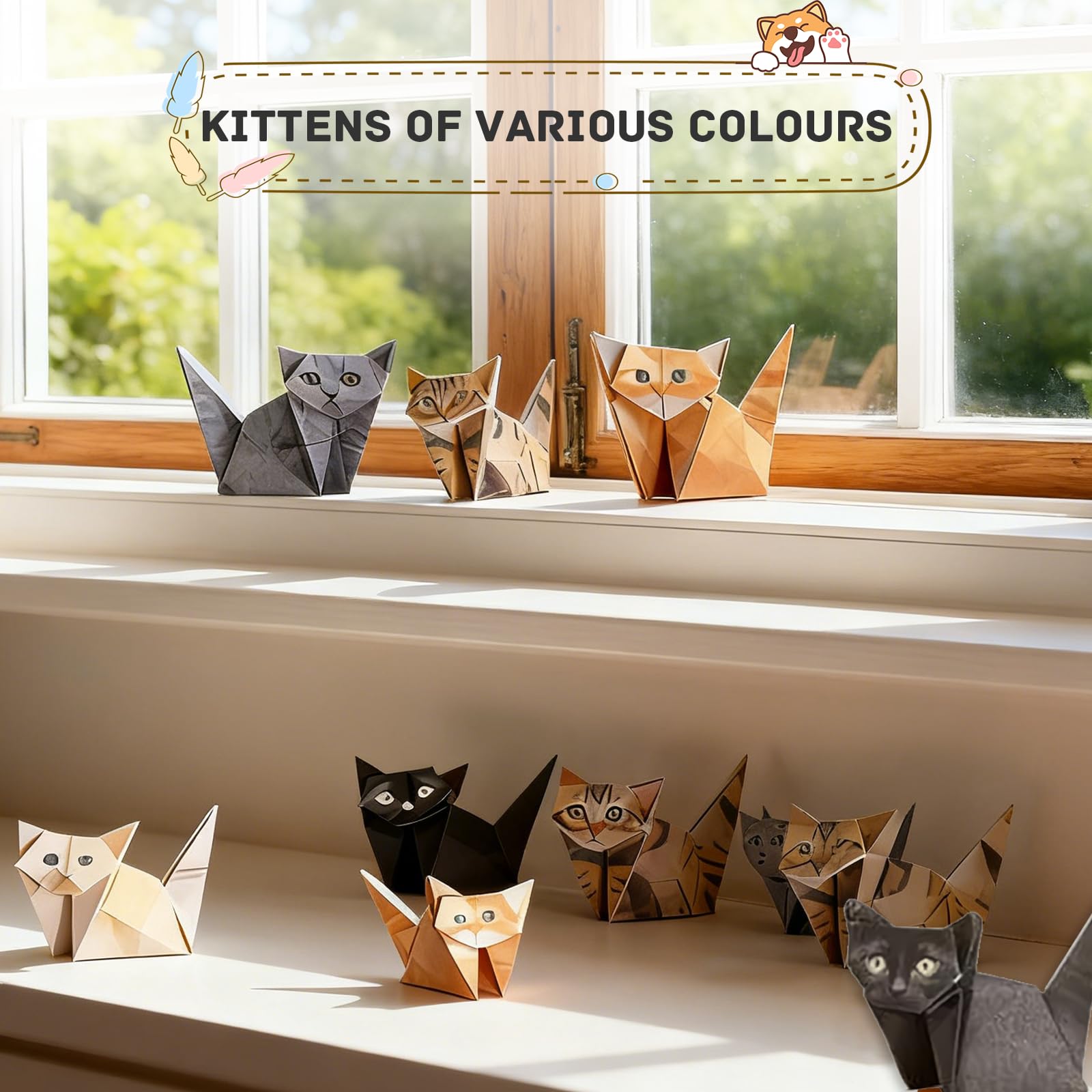 Terilamy 100 PCS DIY Paper Cats Kit, DIY Paper Cats 3D Origami to Fold Cute Cat Figures, Creative Origami Animal Kit - Image 3