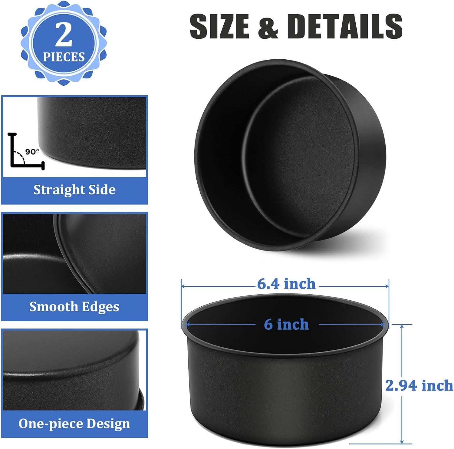 P&P CHEF 6 Inch Cake Pan Set, 2Pcs Non-stick Round Baking Cake Pans Tins