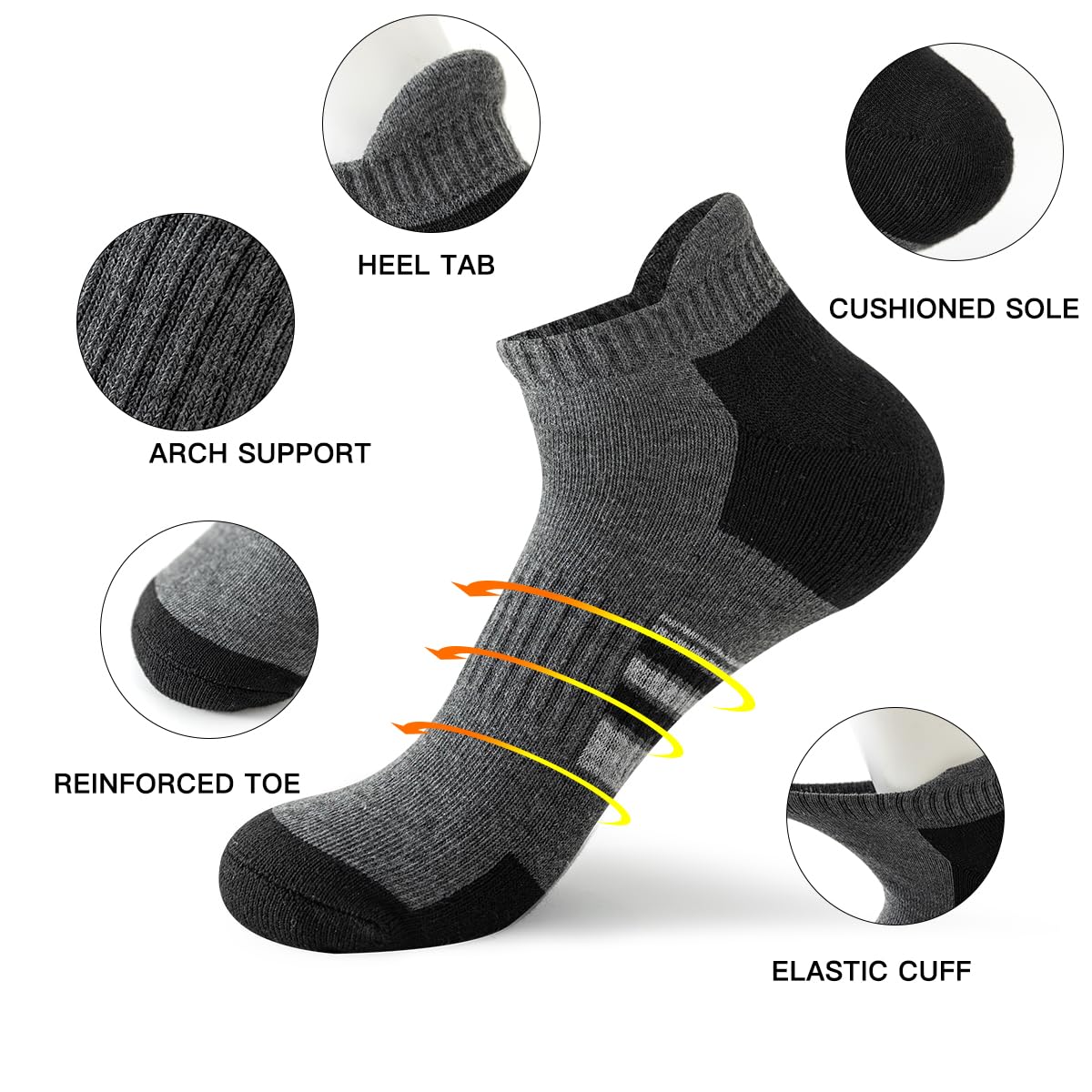 JOYNÉE 10 pares de calcetines cortos transpirables para hombre, para entrenamiento, atléticos, para correr