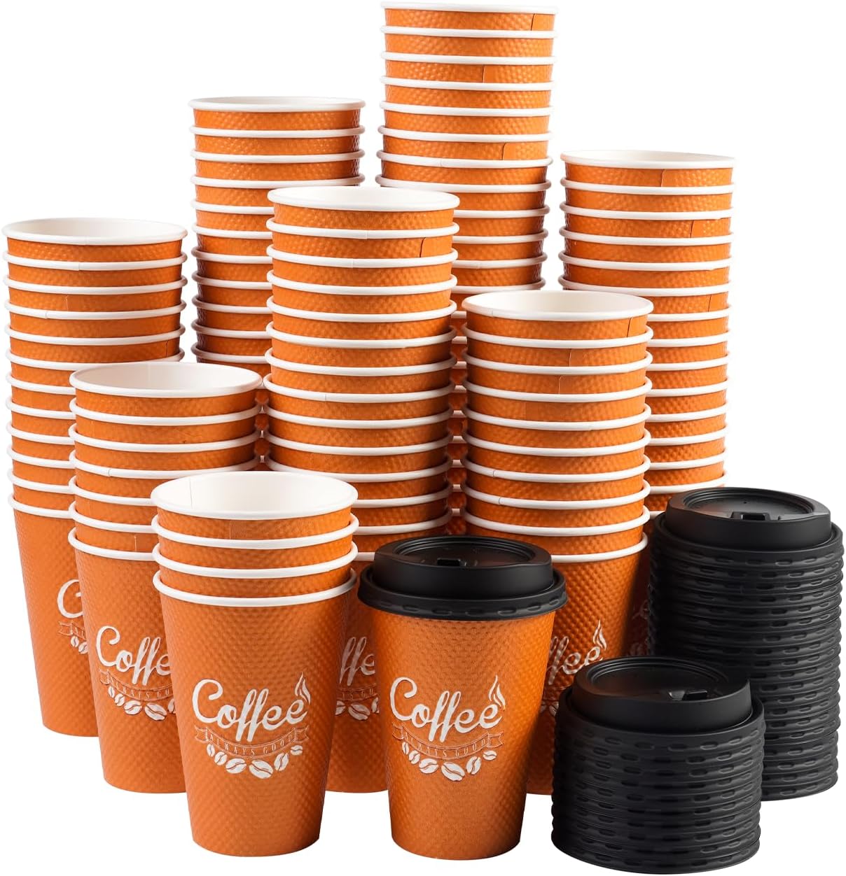 100 Pack 12 oz Disposable Coffee Cups, Insulated Ripple