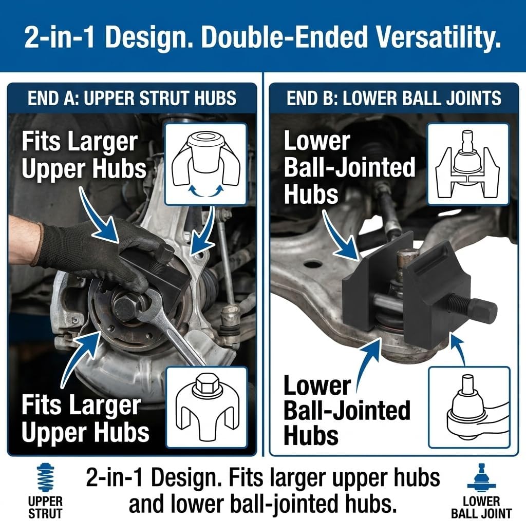 Suspension Strut Split Hub Steering Knuckle Spreader, Double Ended Steel, Hub Splitter Tool, Universal Fit for Cars Trucks, Enhanced Braking & Handling