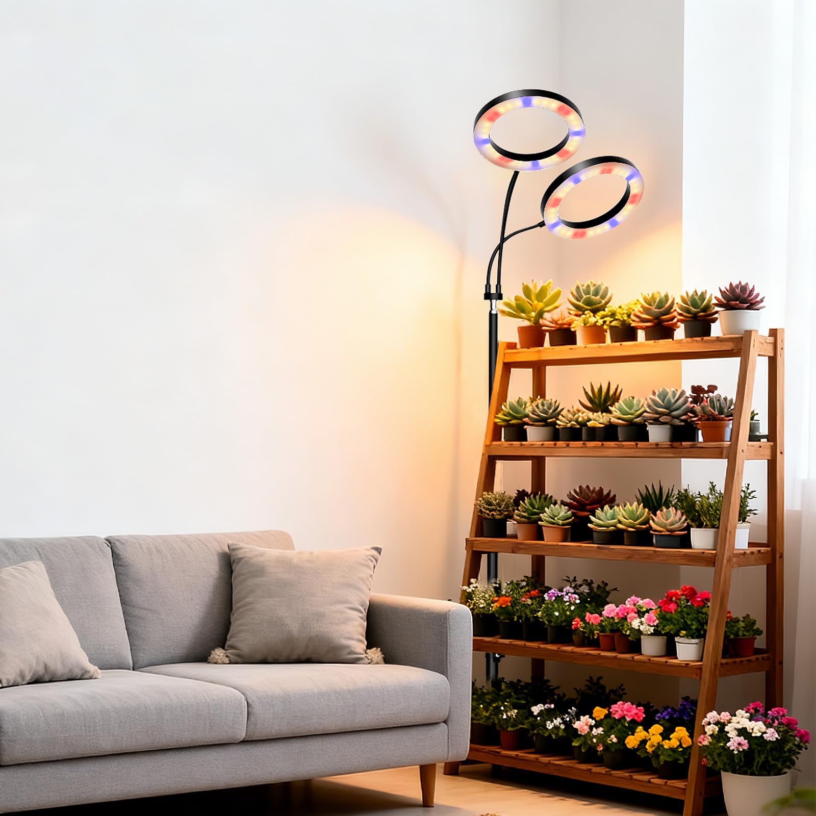 luz crecimiento plantas interior con LED,Lámpara de cultivo con soporte,3 modos, 10 brillos100-170 cm Ajustes del temporizador de 3/9/12 horas Cabezal de lámpara ajustable en 360°