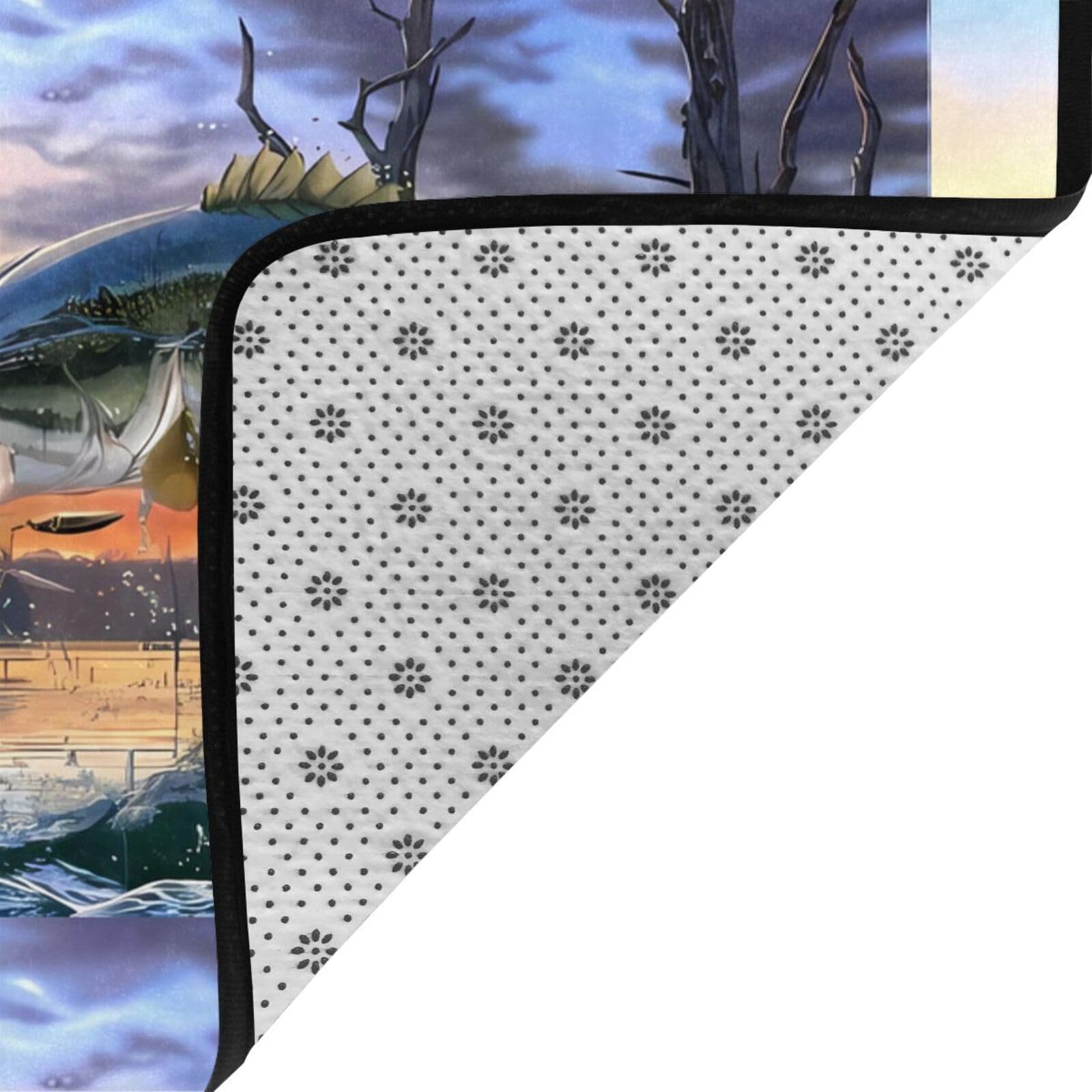 Bass Fishing Wave Gryzak antypoślizgowa chłonna mata podłogowa 203 x 148 cm, do dekoracji domu parapetówka nowy dom prezent