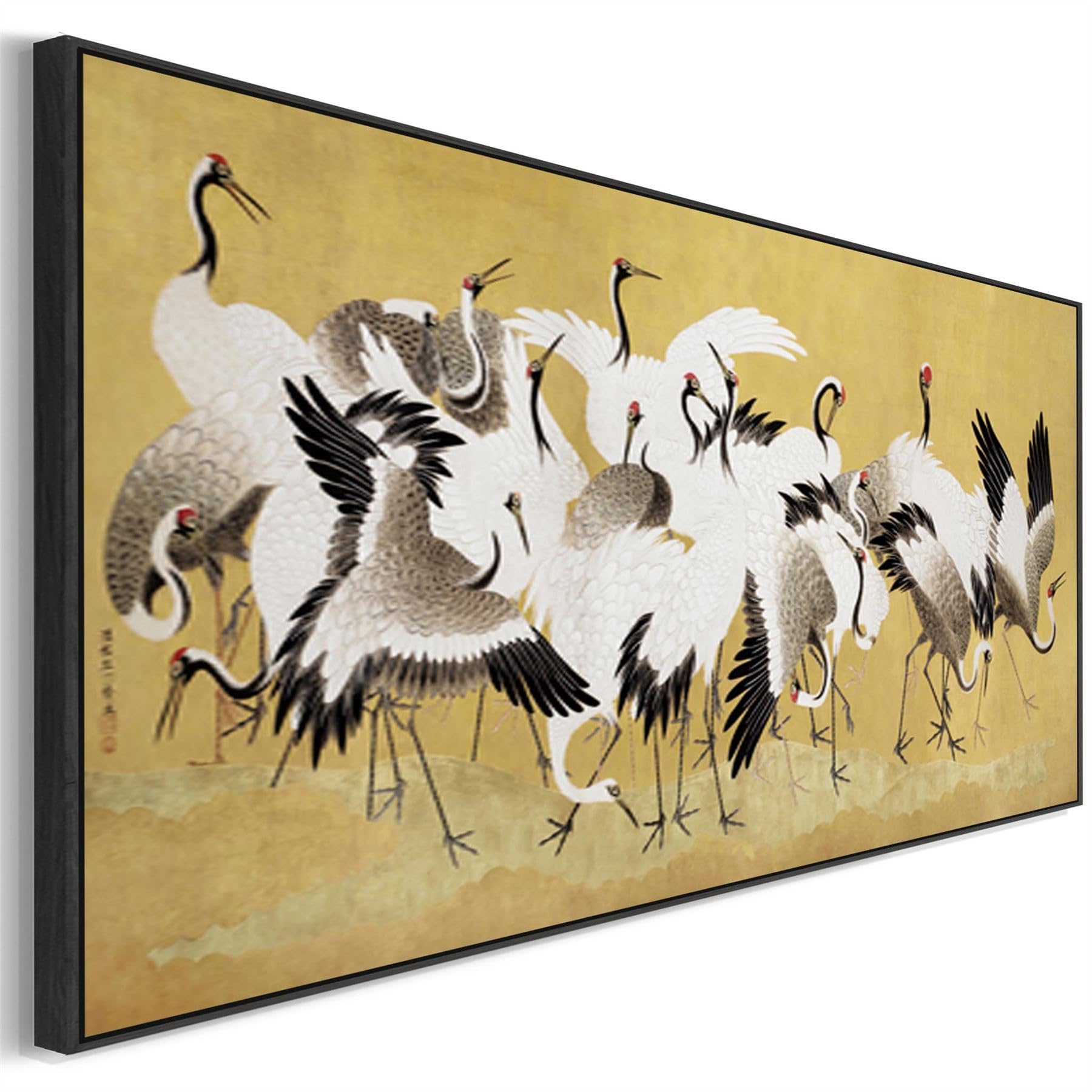 Wallfillers Japanese Birds Flock of Cranes Wall Art Framed Canvas Print of Ishida Yutei Painting 153cm x 67cm