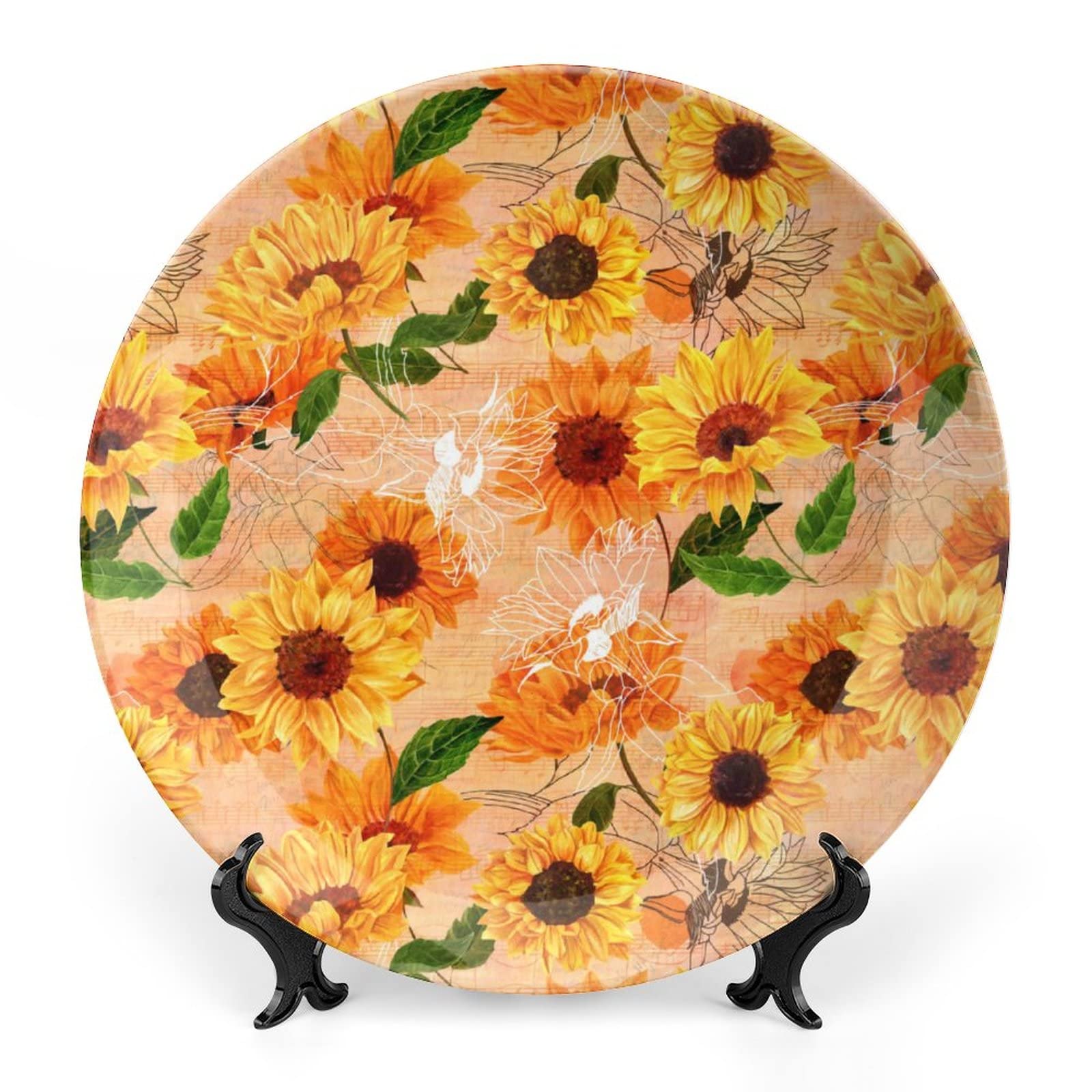 Plato de porcelana de hueso de girasoles amarillos de 7 pulgadas para decoración