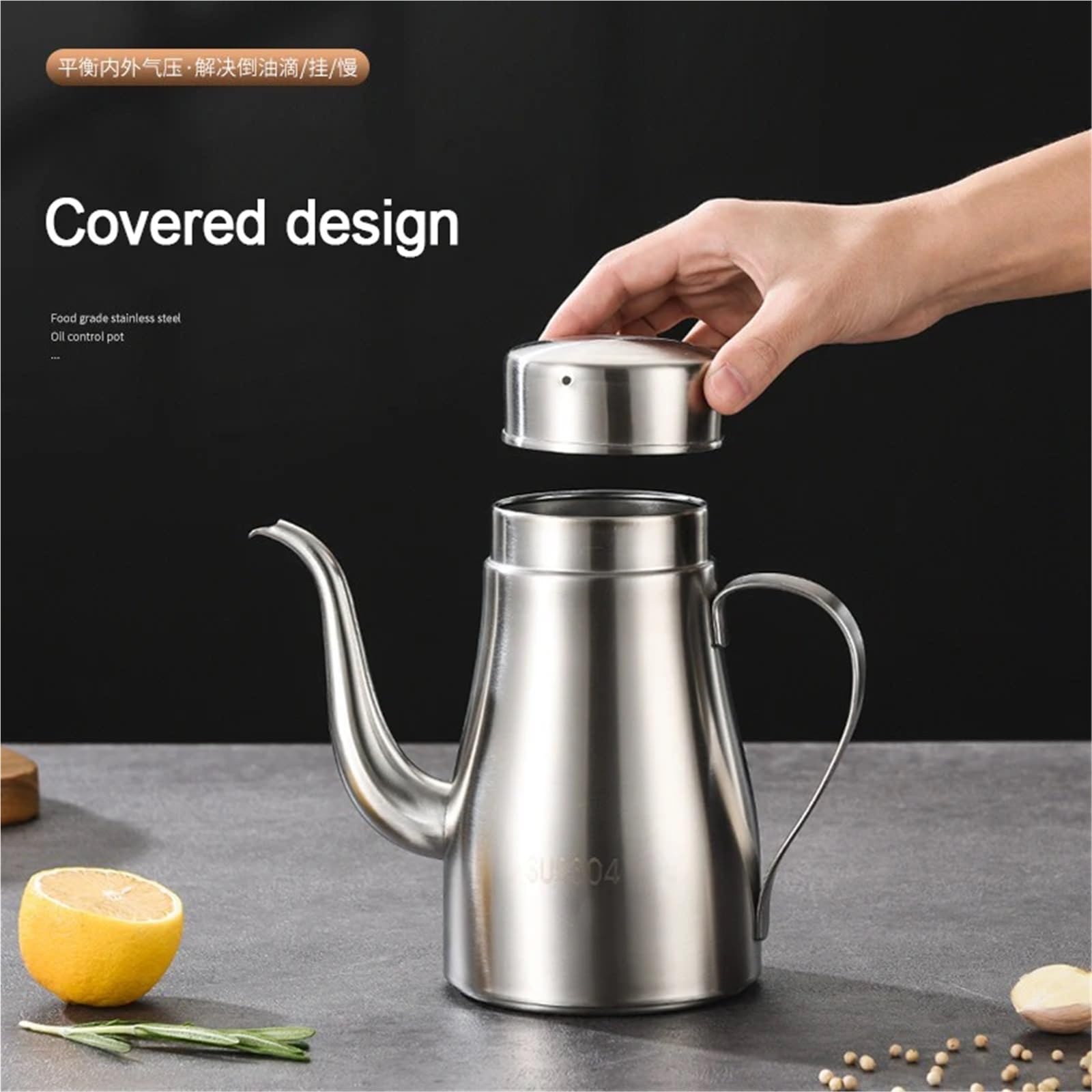Botella de aceite de acero inoxidable Olla de aceite acero inoxidable 304, tanque botella cocina, vertido grande comestible for el hogar(13OZ)