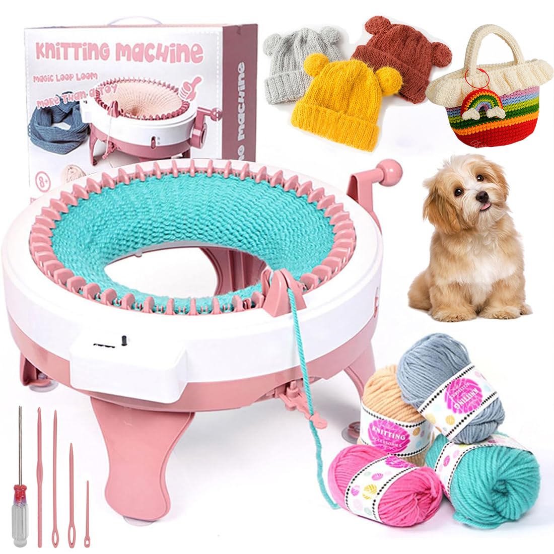 awagas Knitting Machine 48 Needles, DIY Hand Knitting Loom Machine with Row Counter, Smart Rotating Round Weaving Loom Machines for Kids Adults Knit Socks Hats Scarves