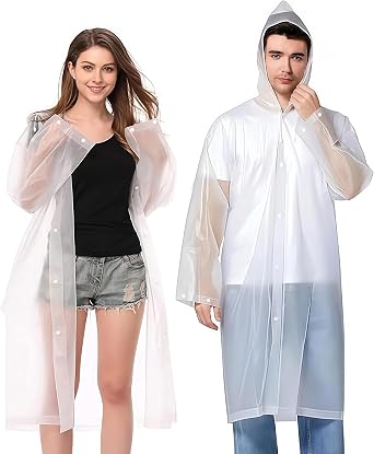 2 Pcs Reusable Rain Ponchos Waterproof for Adults, EVA Rain Coat Emergency with Hood and Drawstring for Women Men Disney Outdoor