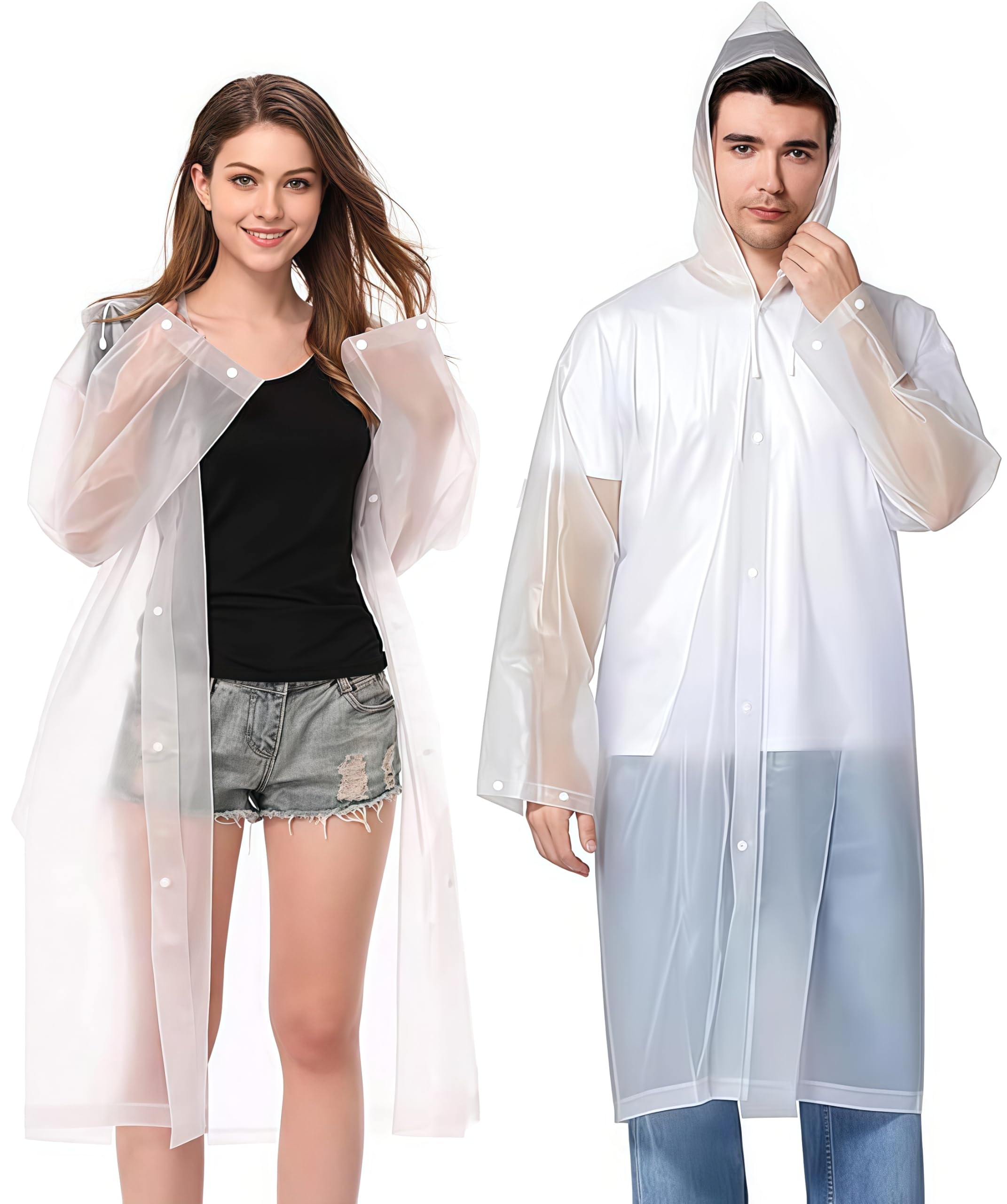 Rain Ponchos Raincoats for Adults Reusable, 2 Pcs Raincoats Ponchos Emergency for Women Men with Hood and Drawstring