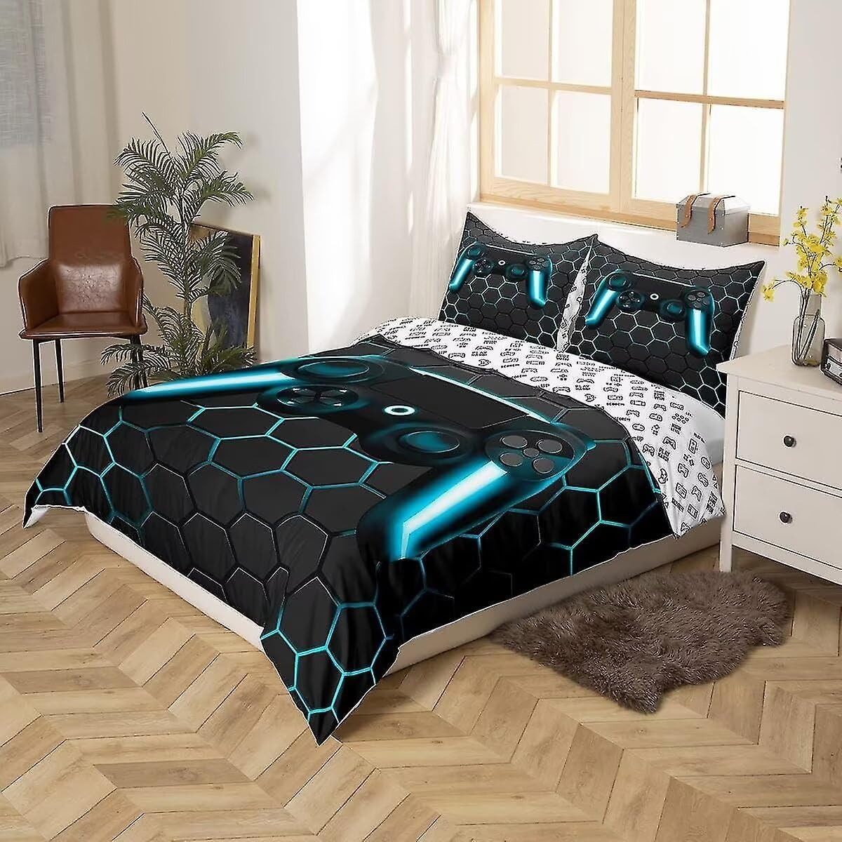 Tabeskly Boy Black Blue Gaming Bedding Duvet Cover Set Single - Image 3