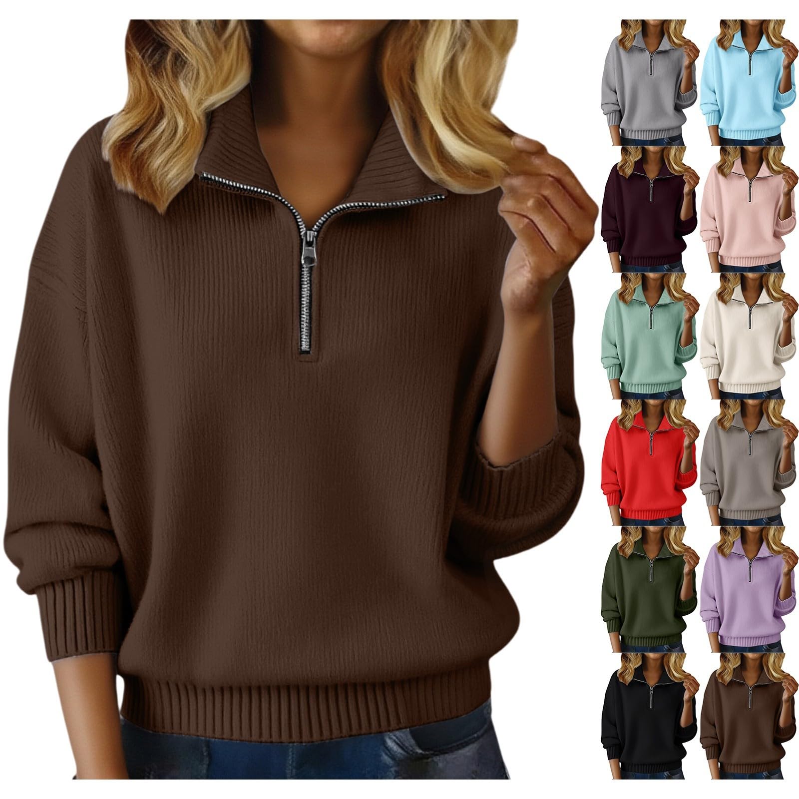 Cozy Cashmere Sweaters for Women Wool Quarter Zip Long Sleeve Sweater Warm Fitted Mock Turtleneck Pullover Tops Winter