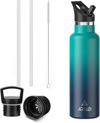 Miniatura 17 de Botellas de agua de doble pared de acero inoxidable, botella aislada al vacío con tapa con popote, botella de agua aislada mantiene el agua fría