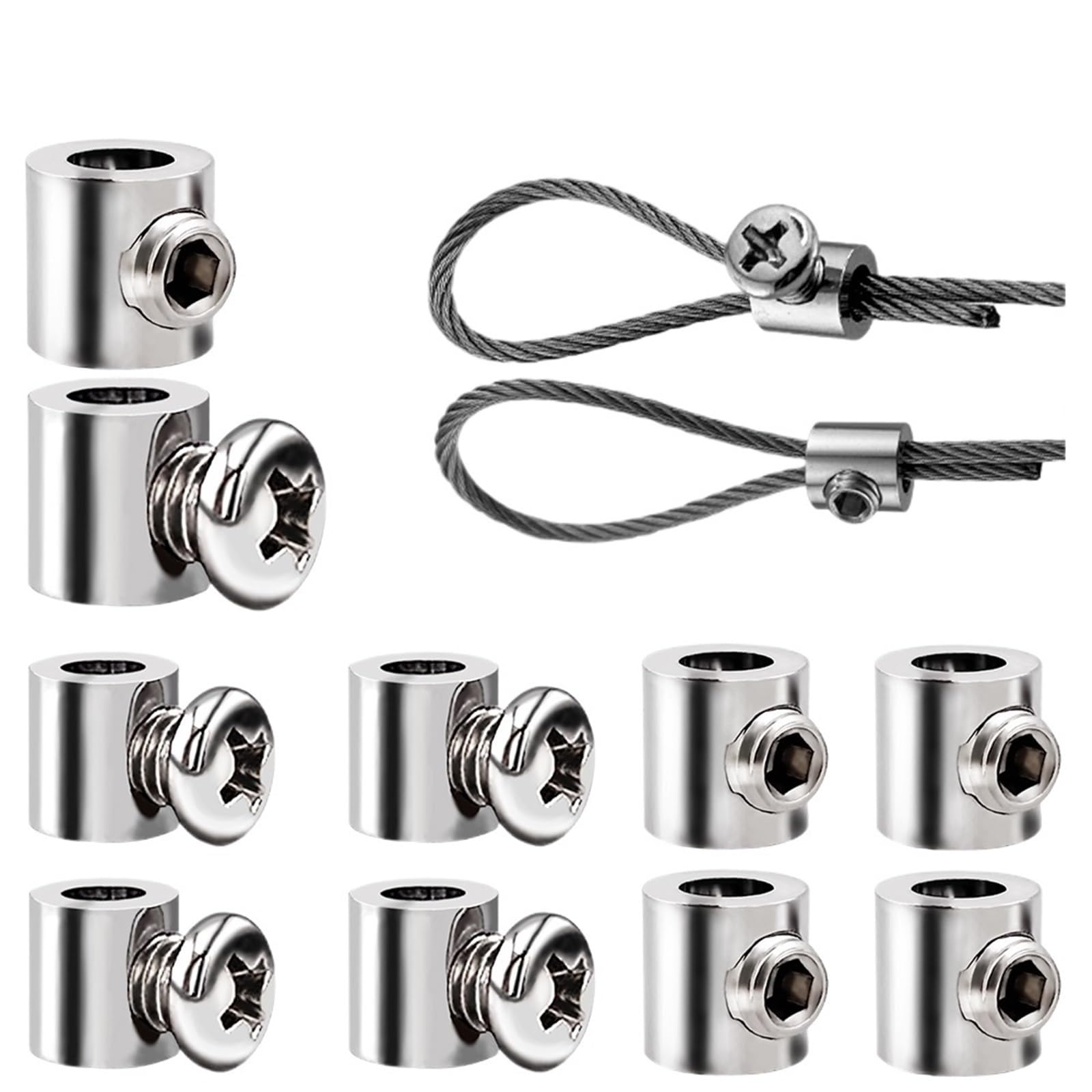 Morsetti Per Filo Stendibiancheria Morsetti for fune metallica in acciaio da 10 pezzi 1-2mm Clip di sospensione a foro singolo con hardware fissaggio for imbracatura for cavi a vite(B-100pcs)