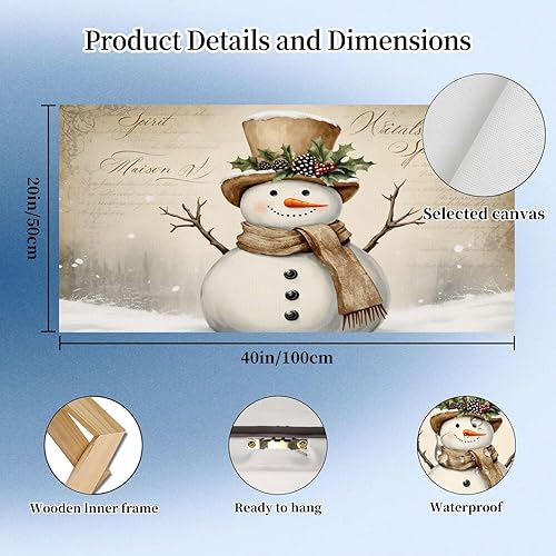 Miniatura 5 de 20"x 40" Canvas Wall Art Snowman Christmas Vintage Mousepads Desk Office Birthday Girls Women Framed Pictures Painting Prints Large Wall Art for