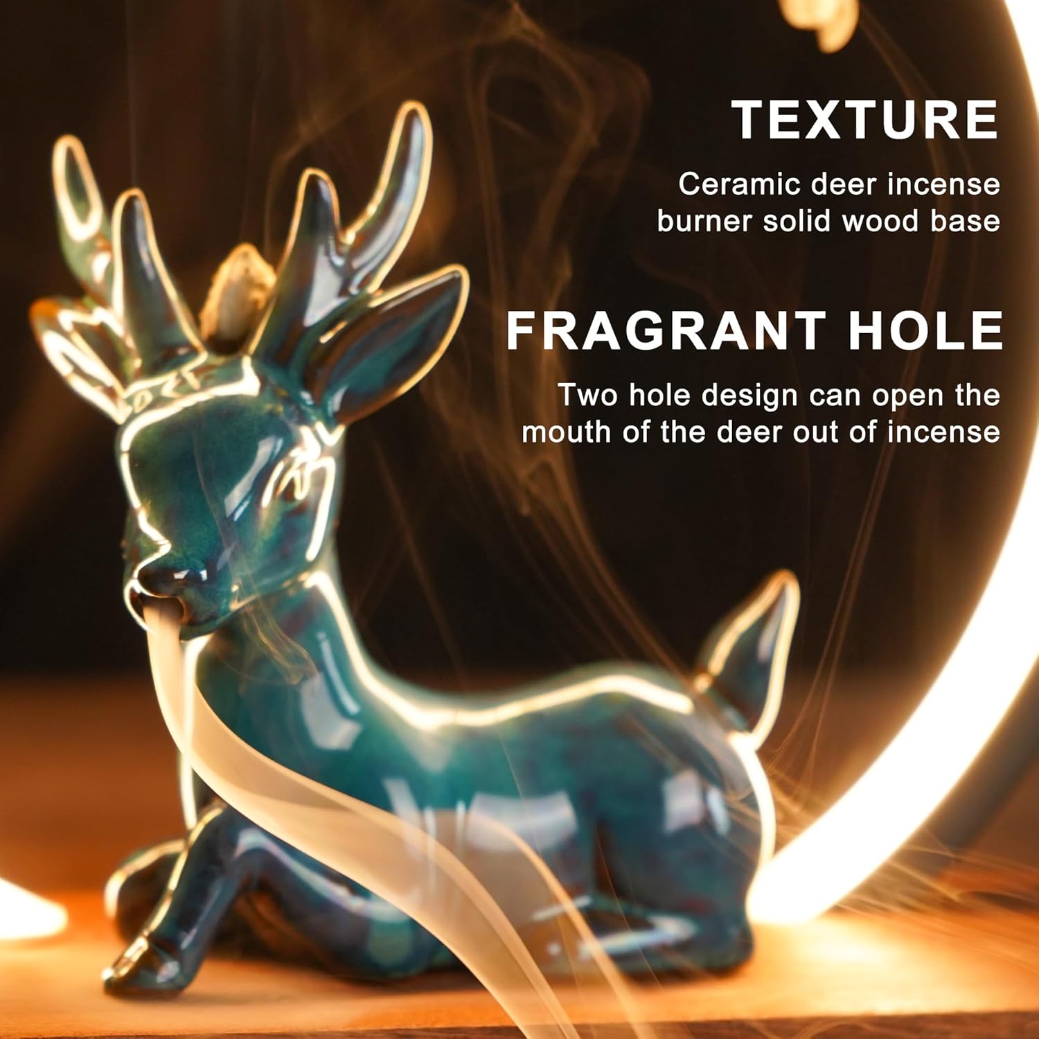 Backflow Incense Holder with LED Light Ring Ceramic Backflow Incense Burner with 20 Incense Cones LED Incense Burner for Home Office Decor Yoga Aromatcherapy