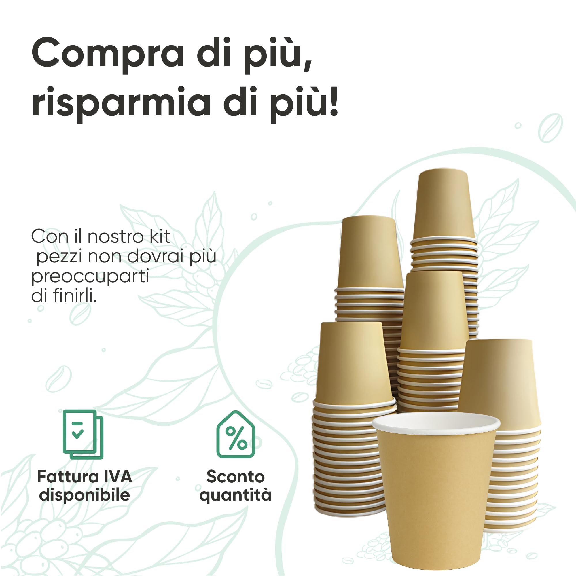 ecodrinks - 500 Bicchieri Carta Avana 240ml - Per Acqua, Cocktail, Bevande Calde e Fredde - Biodegradabili, Eco-friendly e Made in Italy