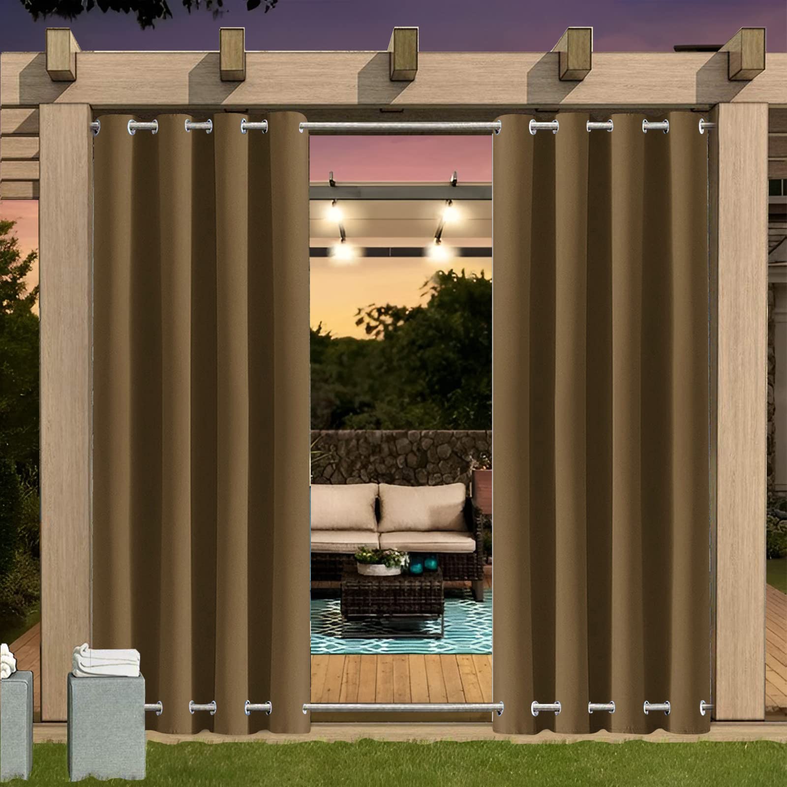 Outdoor Curtain Waterproof with Grommet (Top and Bottom), 1pcs Insulated Pergola Curtains, 24 Colors Outdoor Curtains, Insulated Privacy Outdoor Curtains for Pergola, Balcony, Garden, B254xH241CM