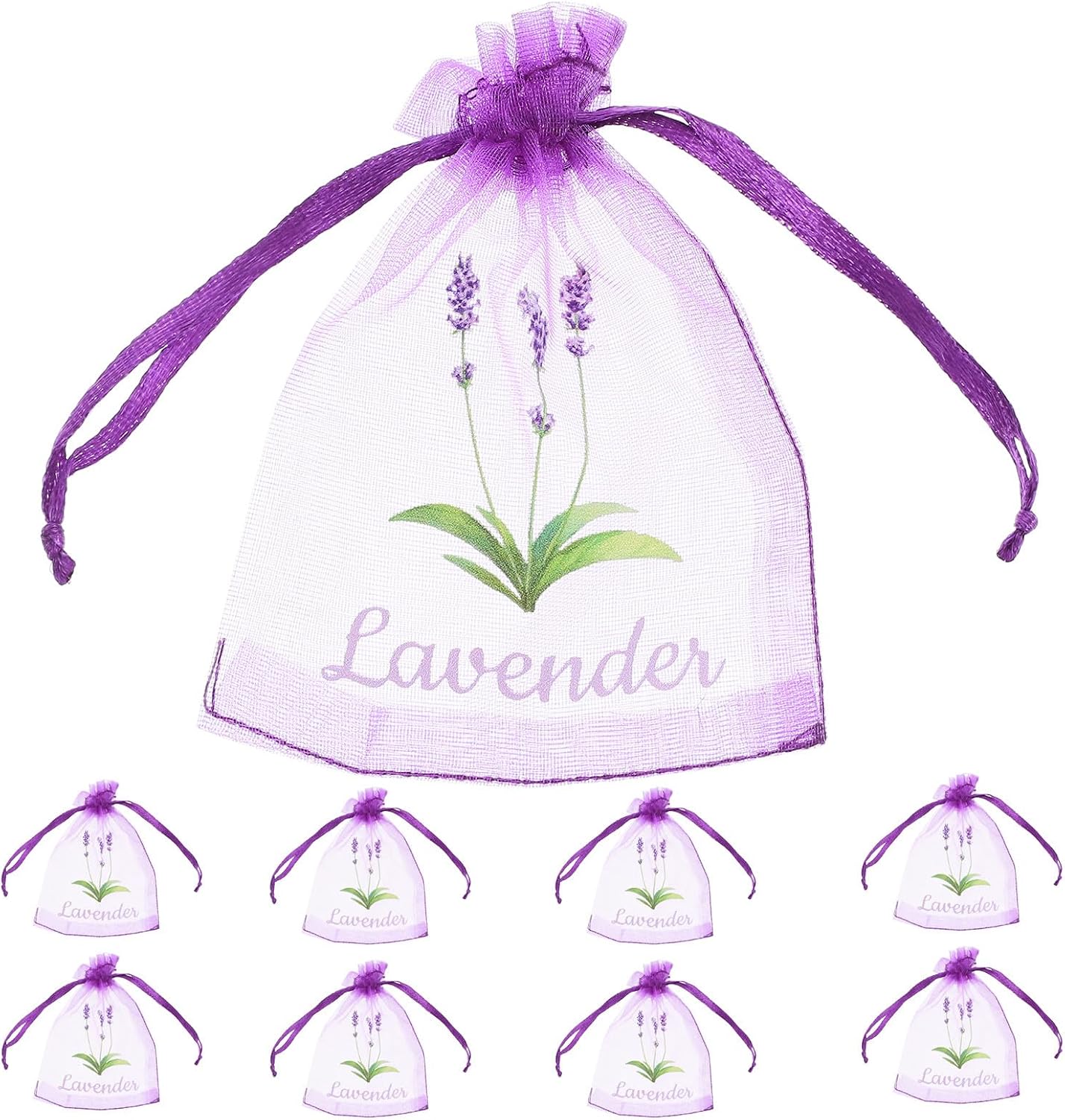 20pcs Purple Lavender Sachet Bags Empty Drawstring Organza Pouches for Herbs Spices Storage, Breathable Mesh Bags for Closet Home Fragrance Potpourri