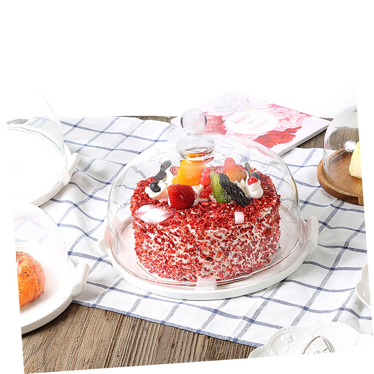 Copertura in Vetro Trasparente Antipolvere per Dolci e Frutta, Portatile, Adatta a Dessert e Feste Cocktail, Conservabile in Frigorifero,