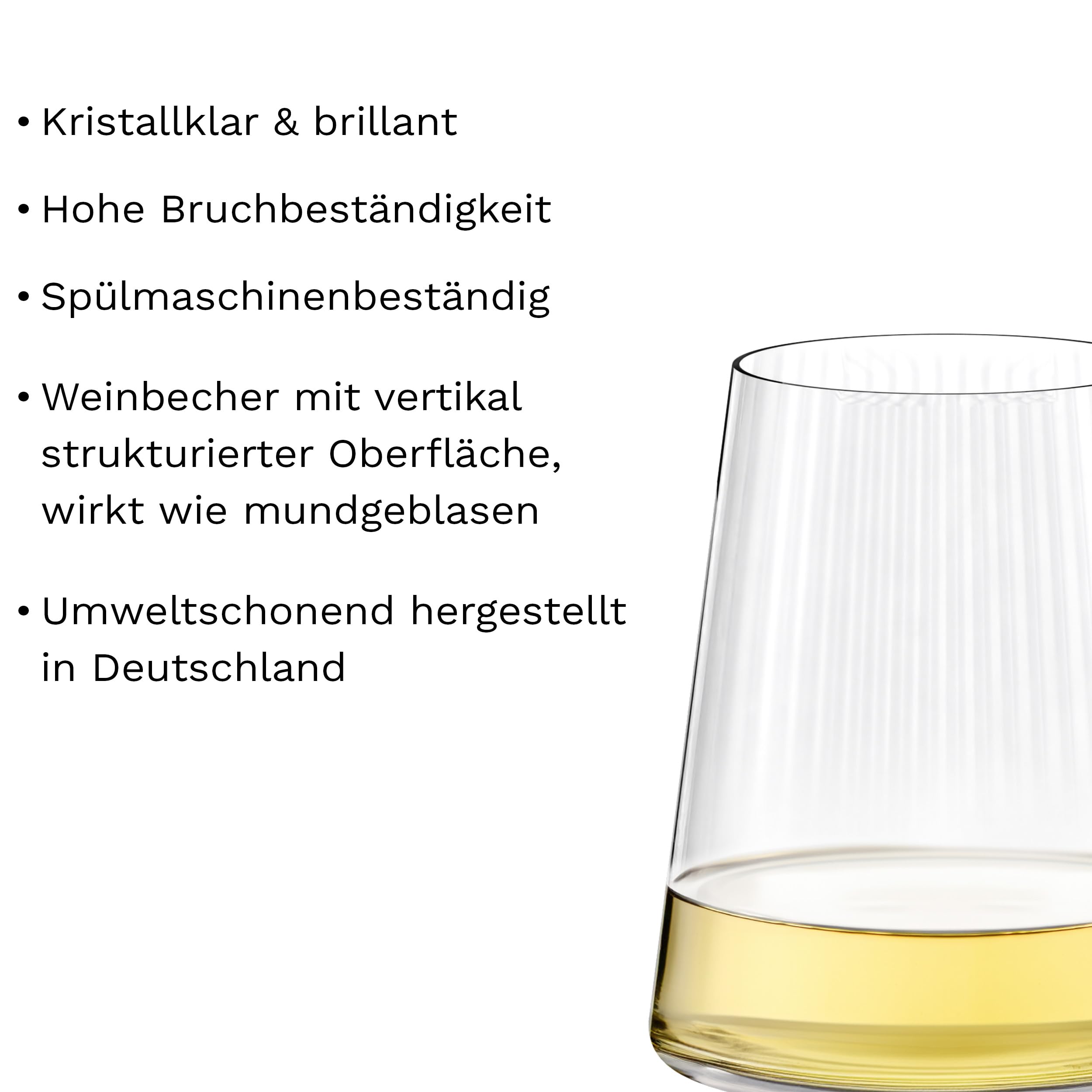 Stölzle Lausitz Weißweinbecher Symphony 6er-Set 400 ml – Moderne Weingläser ohne Stiel für maximale Aromaentfaltung – Flache Weißweingläser aus Kristallglas – Spülmaschinengeeignet & Made in Germany