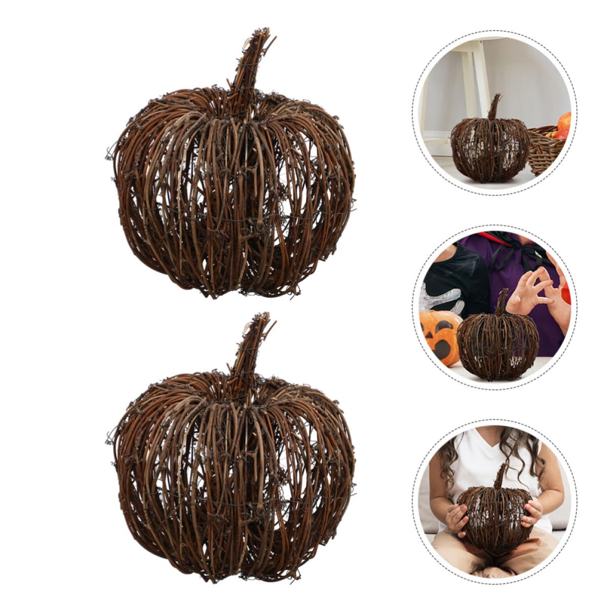 2 Pezzi Decorazione Zucca in Rattan Intrecciato Riutilizzabile e Affidabile, Design Classico per Festa di Halloween e Arredamento Autunnale la Casa
