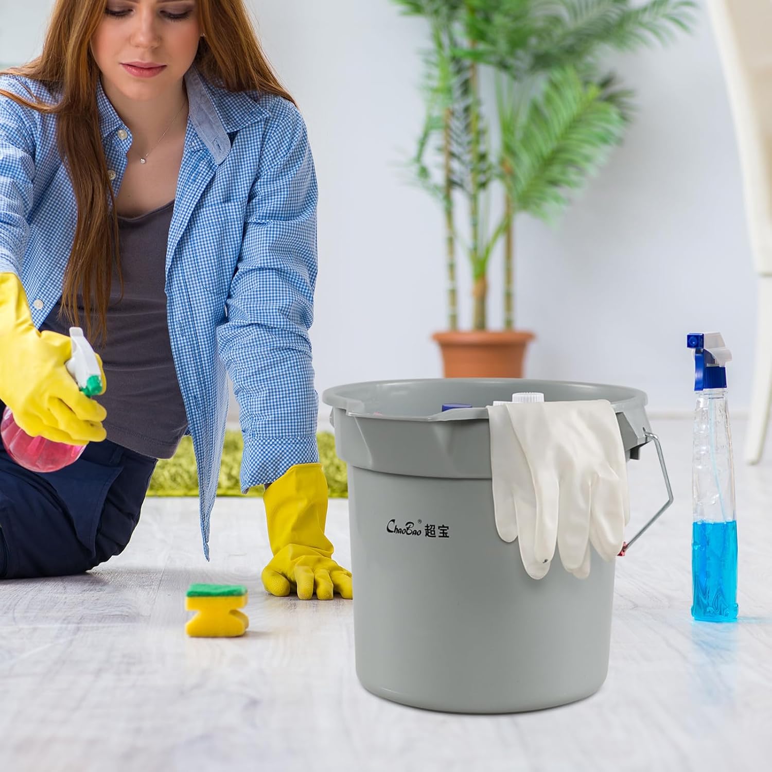 Begale 3.5 Gallon/ 14 Quart Commercial Cleaning Pail, Plastic Round Car Wash Bucket with Handle, Gray, Pack of 4