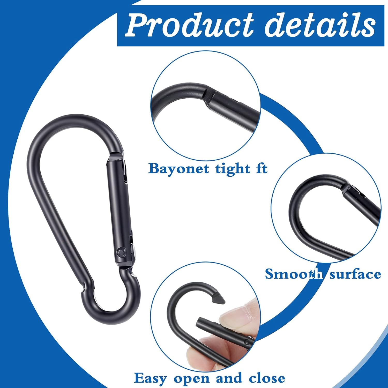 100PCS Small Carabiner Clip Spring Snap Hook Carabiners, 2.36" M6 Aluminum Alloy Keychain Carabiner, Black Small Carabiner Clip for Swing, Hammock, Hiking, Fishing, Camping - Image 3