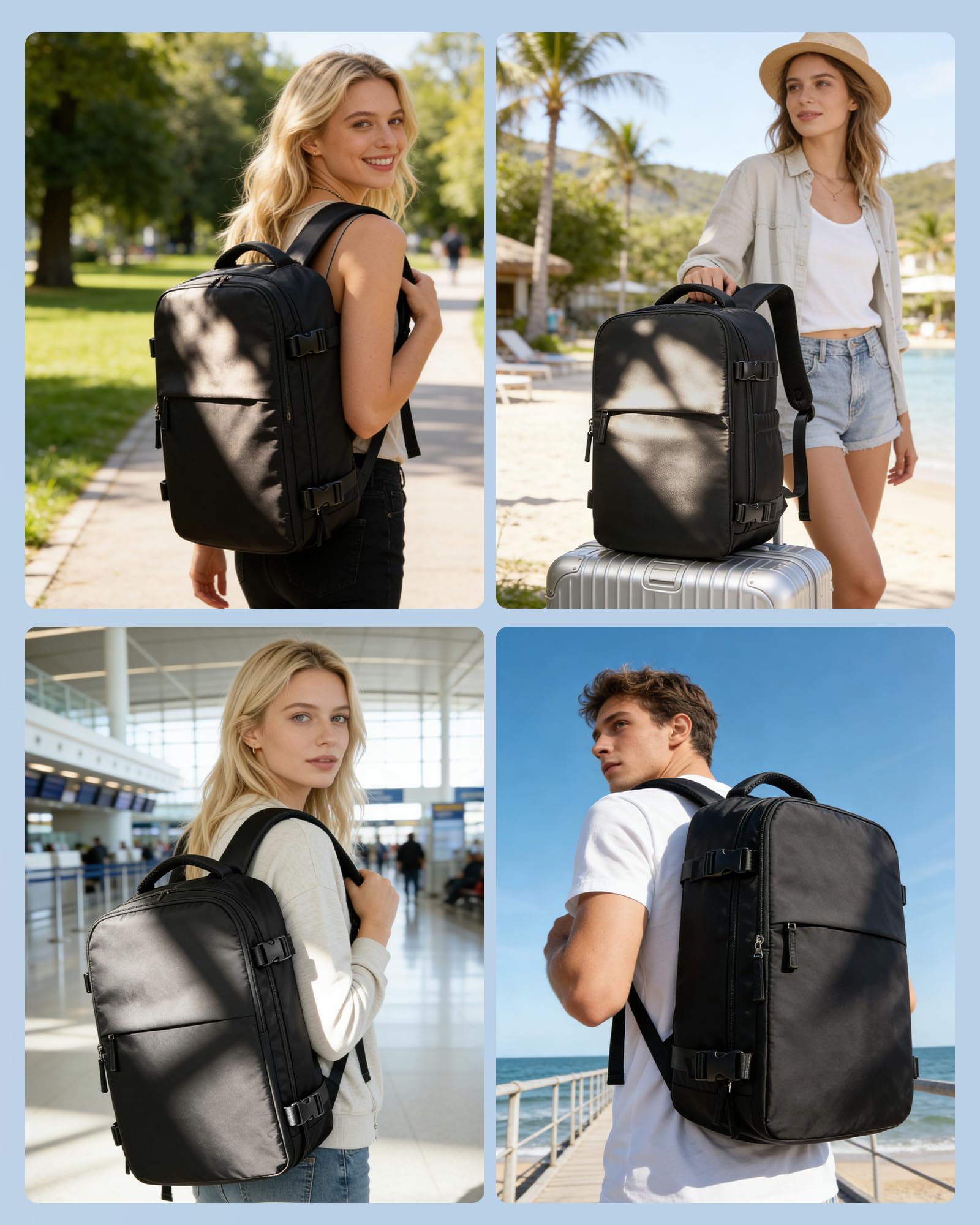 SEAFEW Zaino Ryanair 40x30x20 Sottovuoto Bagaglio a Mano Donna Zaino da Viaggio 40x30x20 Wizzair Borse da Cabina per Easyjet Uomo per Laptop 14 Pollici Trekking Casual Daypack,C01-Nero