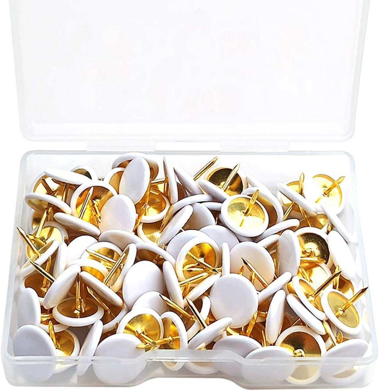 Dolaso White 100 Pcs Drawing Pins, Round Head Thumbtacks, Metal Push Pins With Storage Box For Pinboard, Bulletin Board, Office, Home