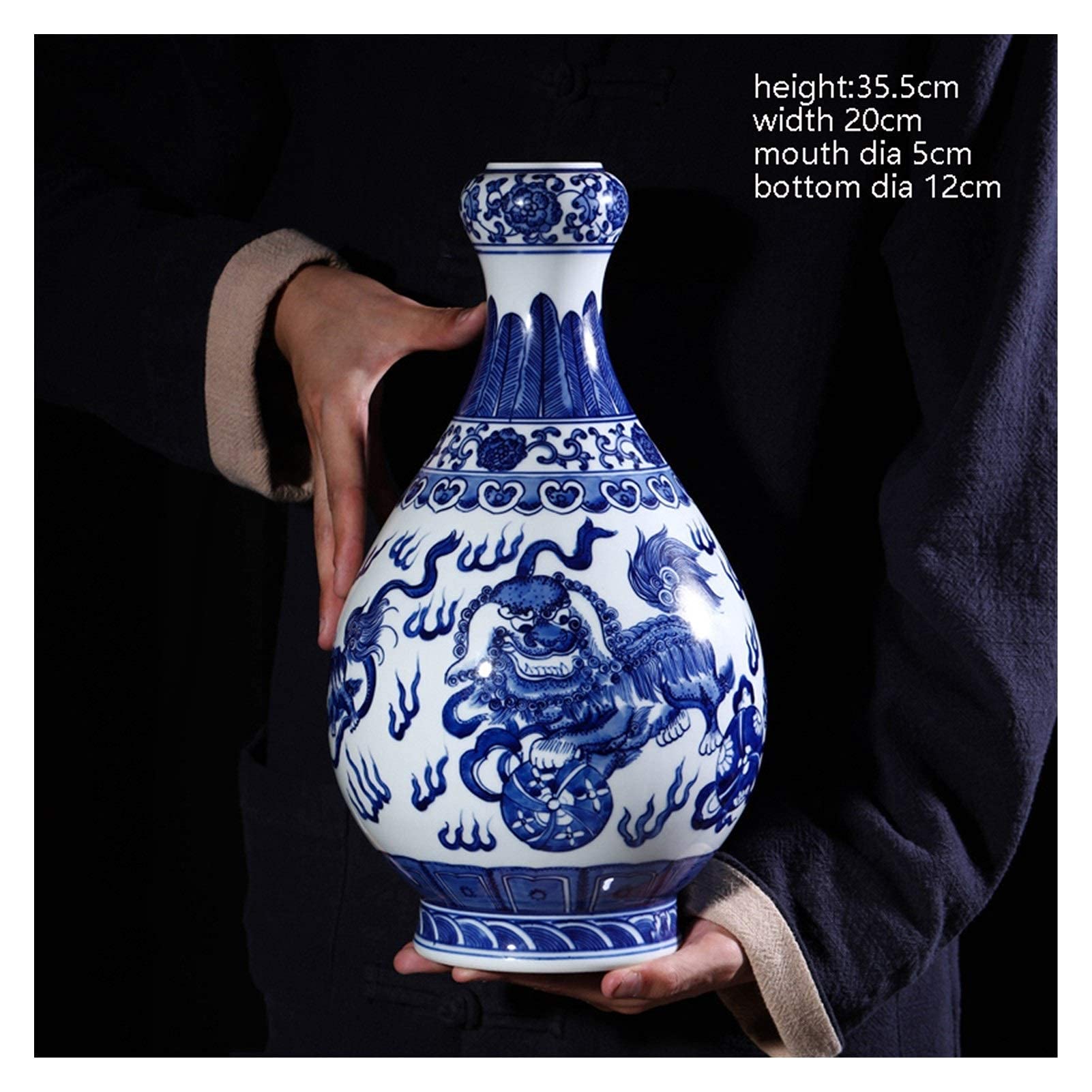 asdchZen Ceramic Jewelry Hand-Painted Antiblue And White Porcelain Large Vase Chinese Style Living Room Decoration