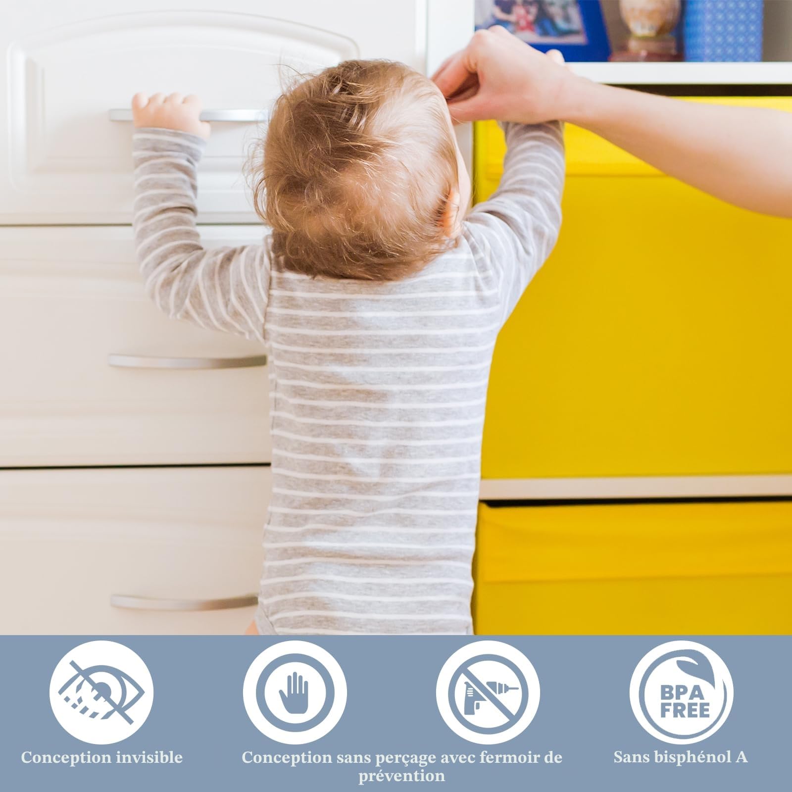 Serrure magnétique pour armoire de sécurité pour bébé, 20 serrures avec 4 clés, fermeture magnétique pour enfants, sécurité invisible pour armoires et tiroirs