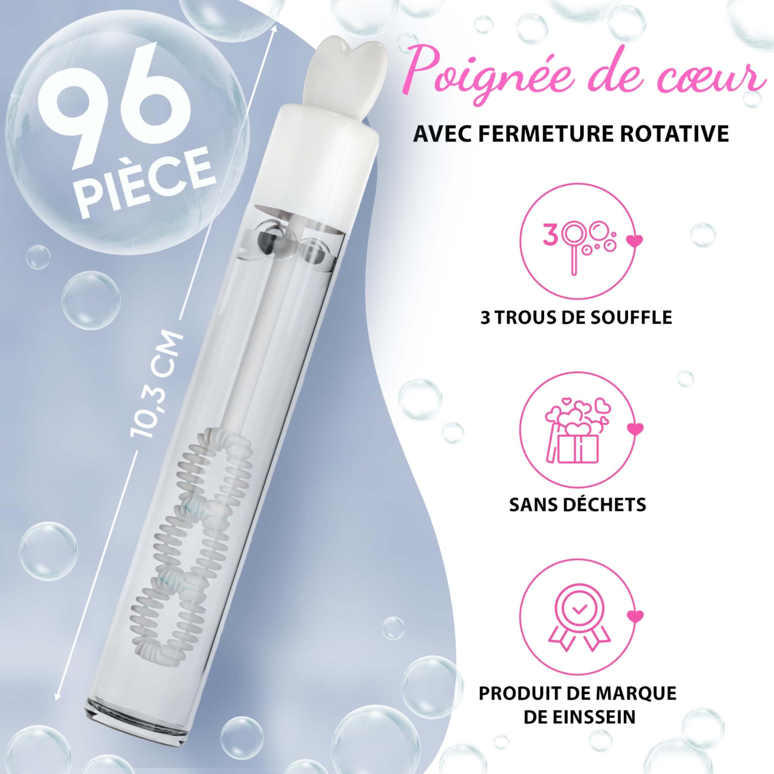EinsSein 96x Bulles de savon mariage bocaux d'amour Box blanc bulle pour flacon deco coeur champêtre enfant anniversaire cadeau invites confirmation anniversaire transparente plastique tube à de table