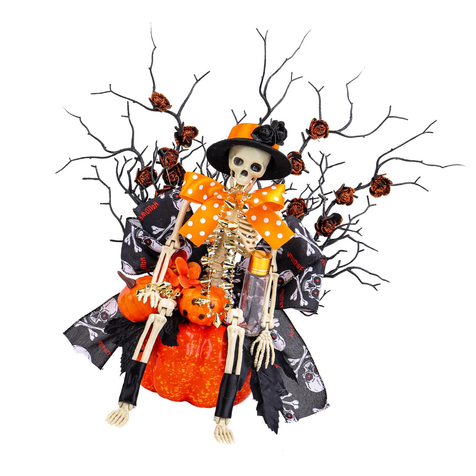 ordinarYone Scary Pumpkin Skeleton Ornament Halloween Decorations Halloween Artificial Flower Table Centerpieces for Kitchen Home