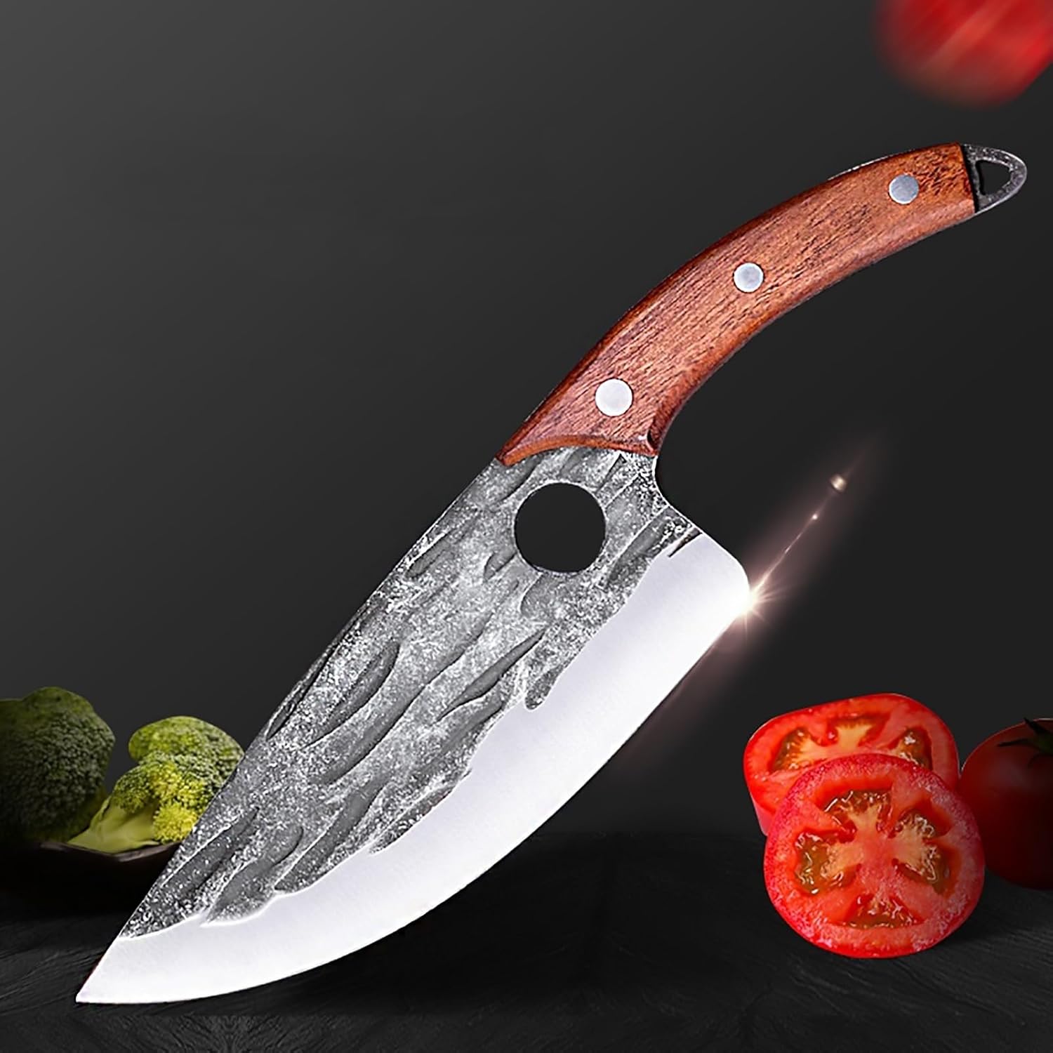Meat Cleaver,Cleaver Knife, Serbian Chef Knife with Finger Hole Forged Stainless Steel Butcher Cleaver Knife Meat Fish Vegetables Fruit Kitchen Knife