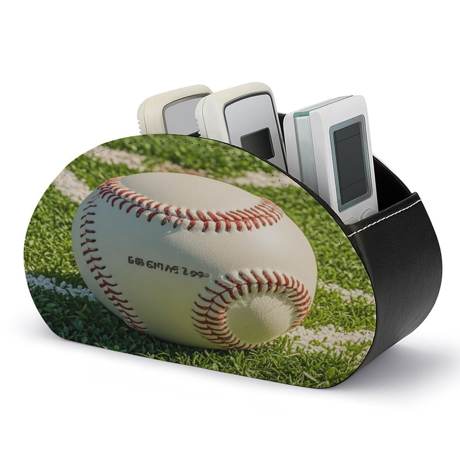 FekiLoot Green Baseball Field Backdrop Remote Control Holder PU Leather Tabletop Organizer with 5 Compartments Storage Tray & Desktop Organizer for TV Remotes Glasses Pens