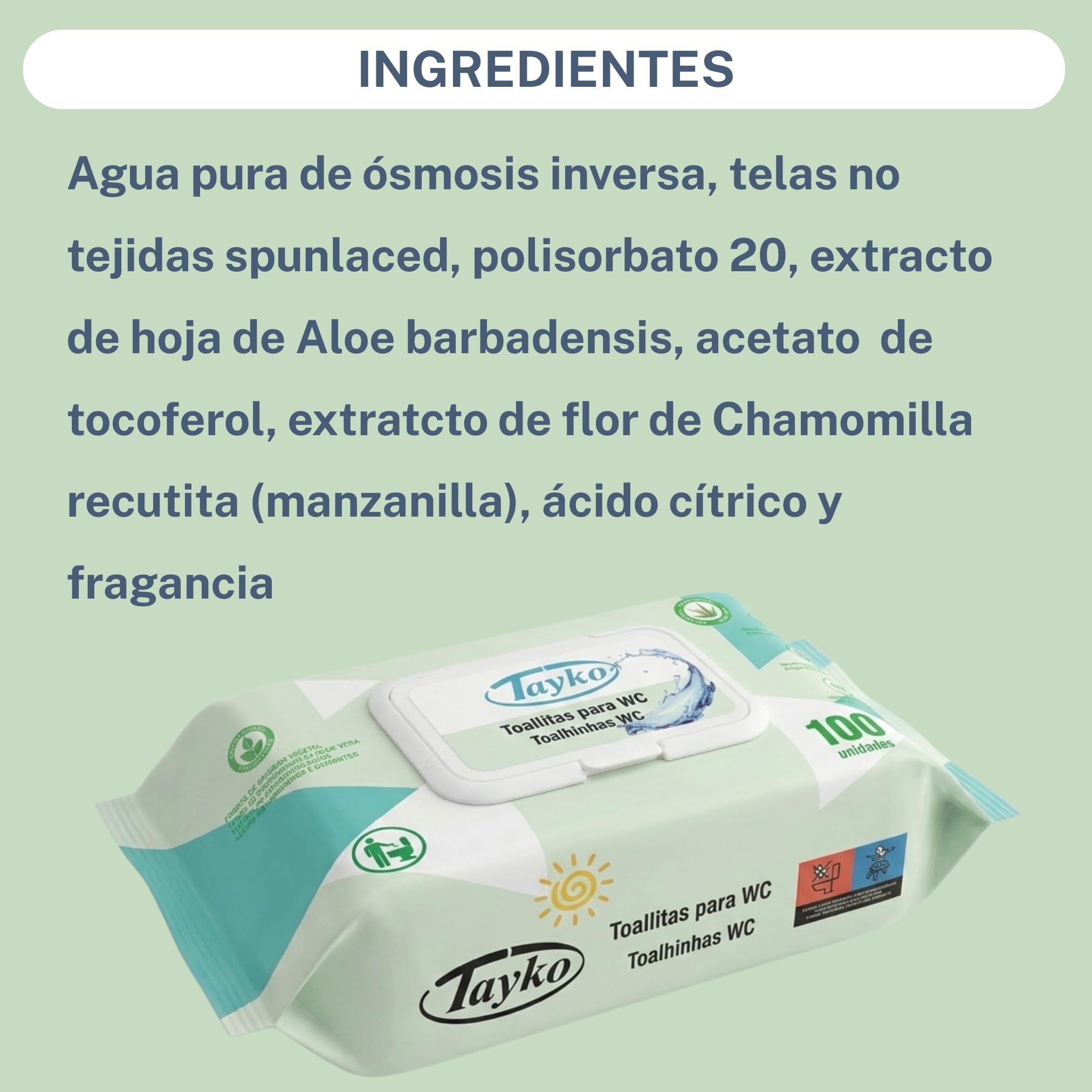 Tayko Toallitas Papel Higiénico Húmedo Aloe Vera, 600 toallitas con Tapa Rígida, Toallitas Húmedas Desechables para WC y Biodegradables, Dermatológicamente testeadas, con extracto camomila