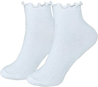 Outdoor Playground Surface Women's Ruffle Ankle Socks 6-Pack - Cotton Knit Frilly Crew Socks With Lace Trim Lettuce Hem Socks