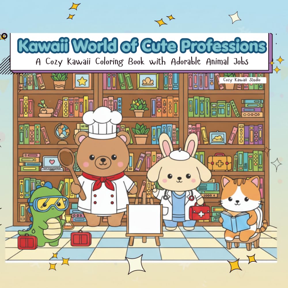 Kawaii World of Cute Professions: A Cozy Kawaii Coloring Book with Adorable Animal Jobs