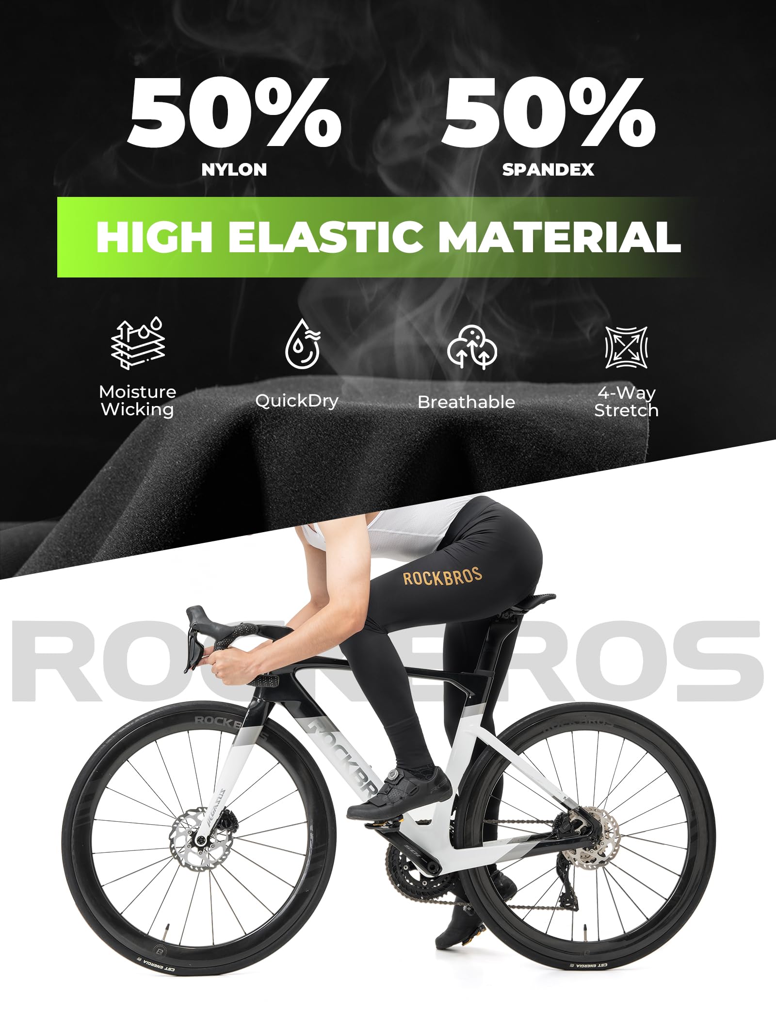 ROCKBROS Cyclisme Pantalons Homme avec Padded Respirant, Long Bike Compression Leggings Cycliste, Leggings Vélo Longs Hautement Élastiques, Réfléchissantes Convient pour Conduite de Nuit Route