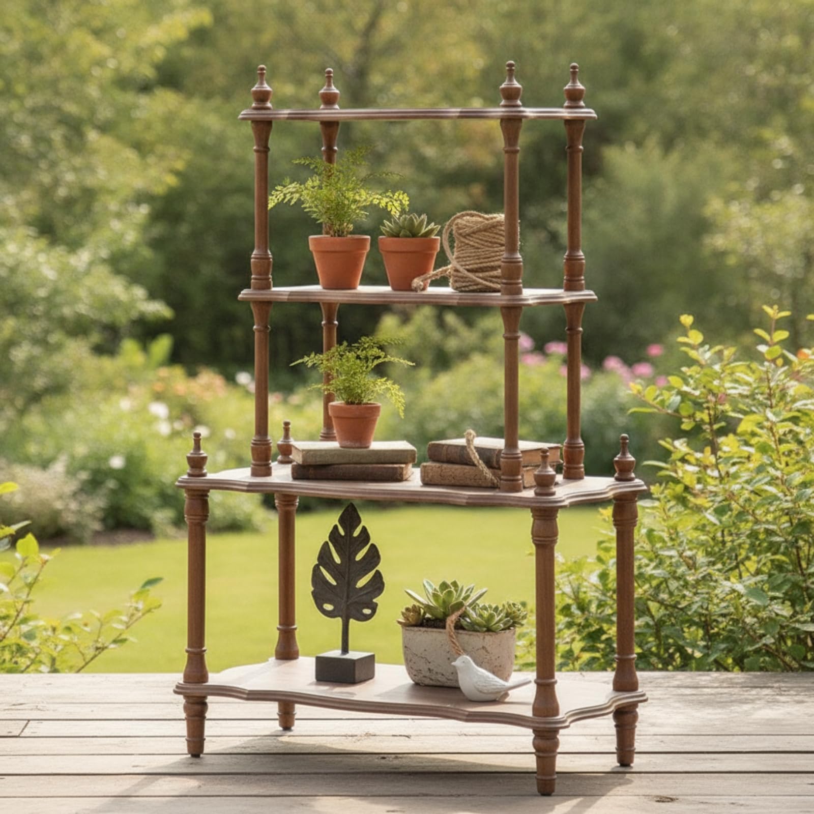 Bücherregal mit 4 offenen Regalebenen Vintage Regal mit Seitenstangen mehrstöckig Regal vier Böden für Blumenladen