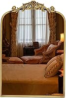 Awhtixbo Gold Baroque Antique Mirror 16x24 Inches - Ornate Arched Vintage Wall Mirror for Entryway, Hallway, Bathroom Decor