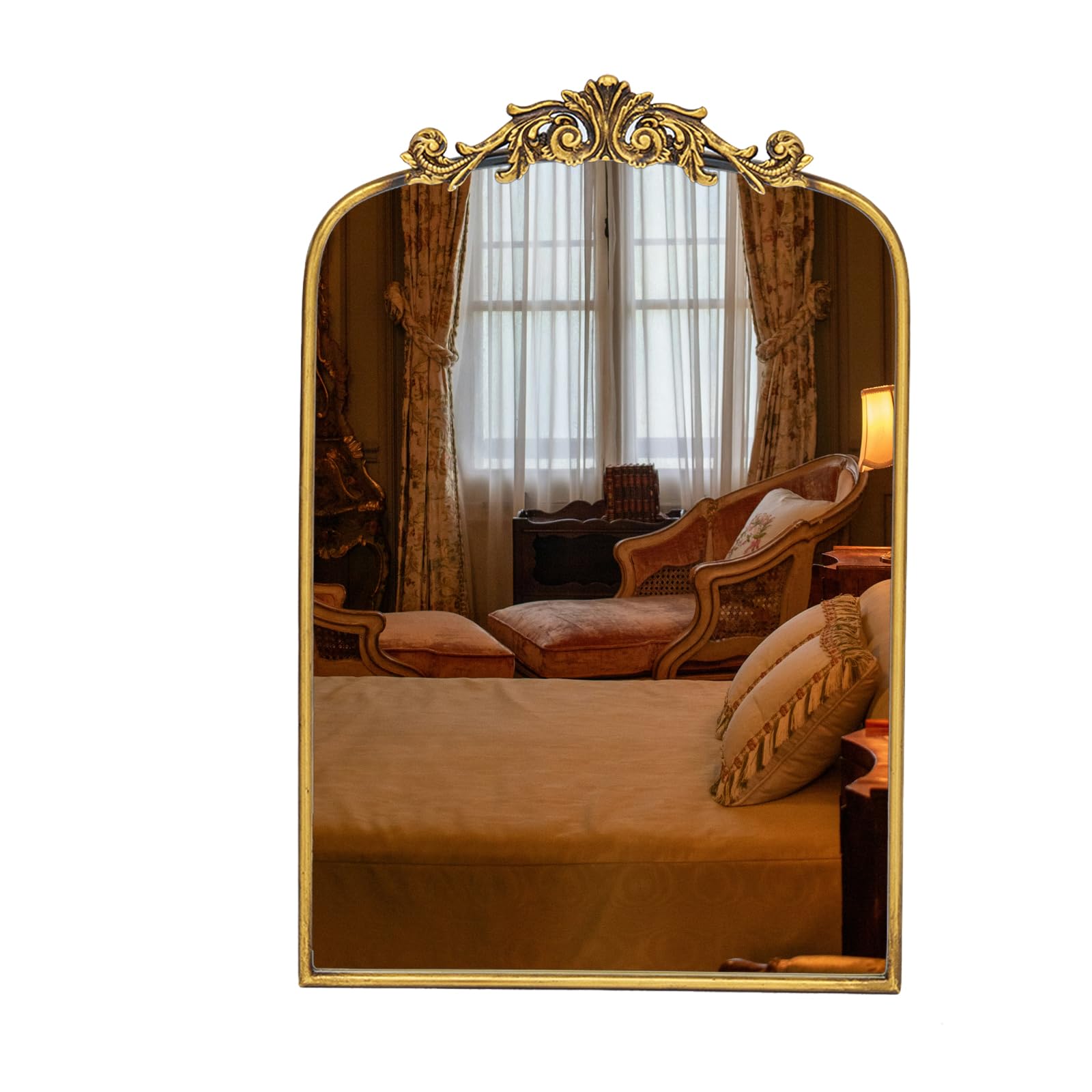 Awhtixbo Espejo antiguo barroco dorado de 40 x 61 cm de alto con arcos, decoración de pared con borde dorado semicírculo para sala de estar, pasillo