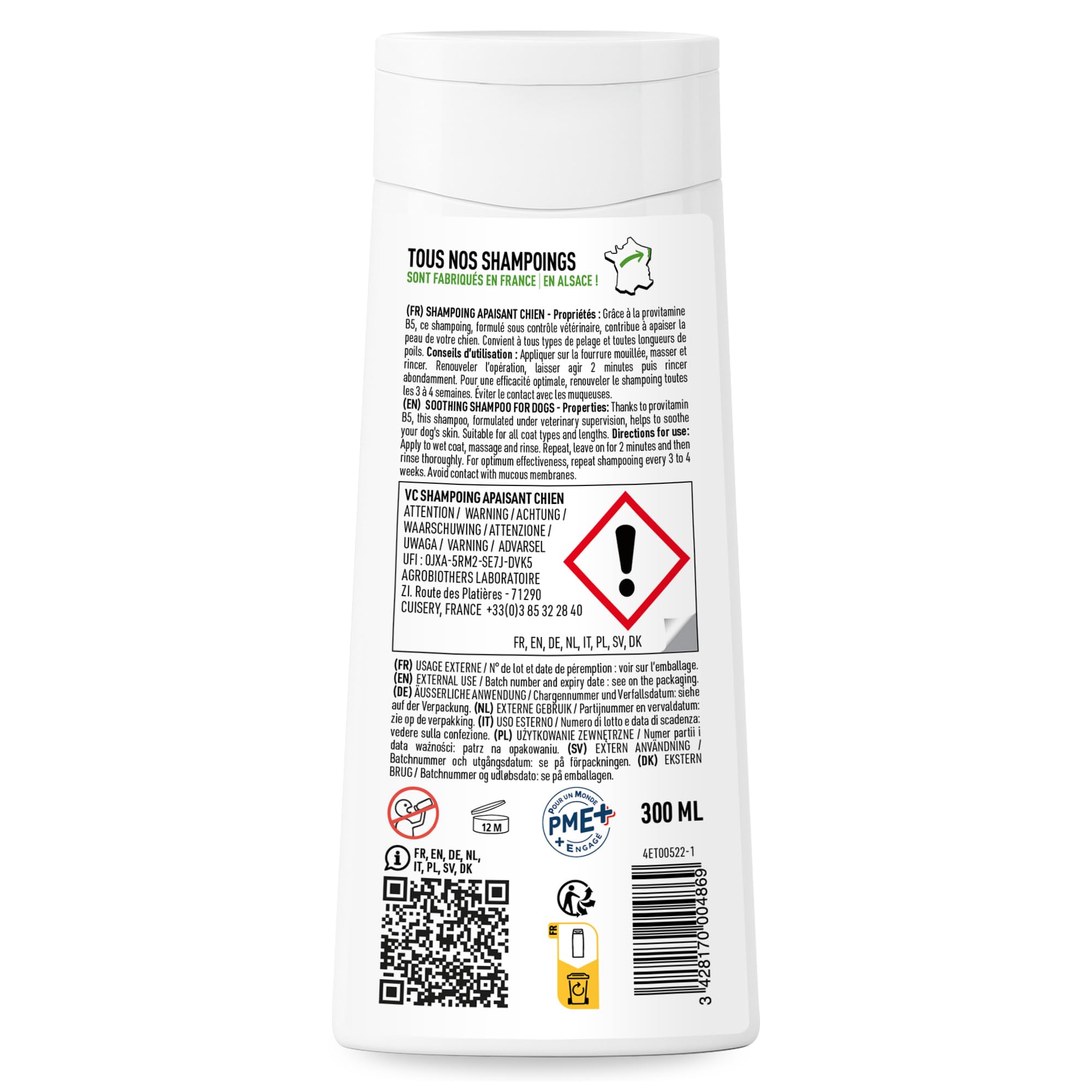 VETOCANIS Shampoing Hypo-allergénique, Peaux sensibles pour Chien, 0% de Parabène 0% de Silicone, Format 300ML