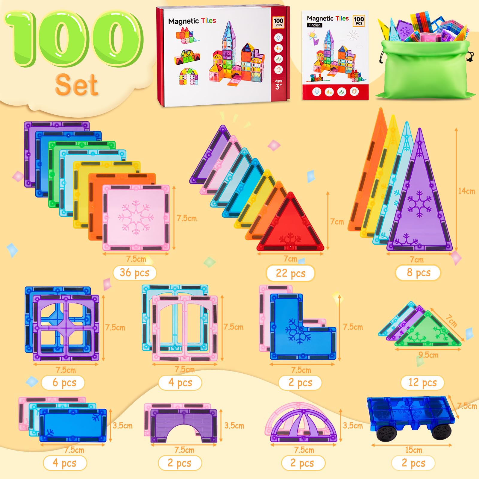 Xekel 𝟏𝟎𝟎𝐏𝐞𝐳𝐳𝐢 Costruzioni Magnetiche per Bambini - Magneti Bambini con Magnetici Potenti, Gioco Magnetico Educativo, Regalo Creativo Costruzioni per bambini 3+