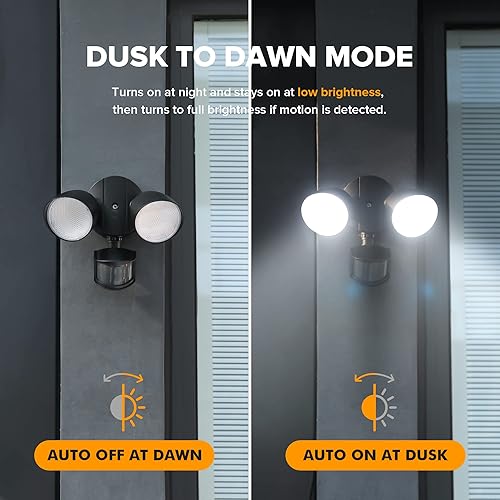 Miniatura 5 de LUTEC Luces LED de seguridad de 32 W, 2500 lúmenes, luz con sensor de movimiento para exteriores, luz diurna de 5000 K, IP54 impermeable, atardecer