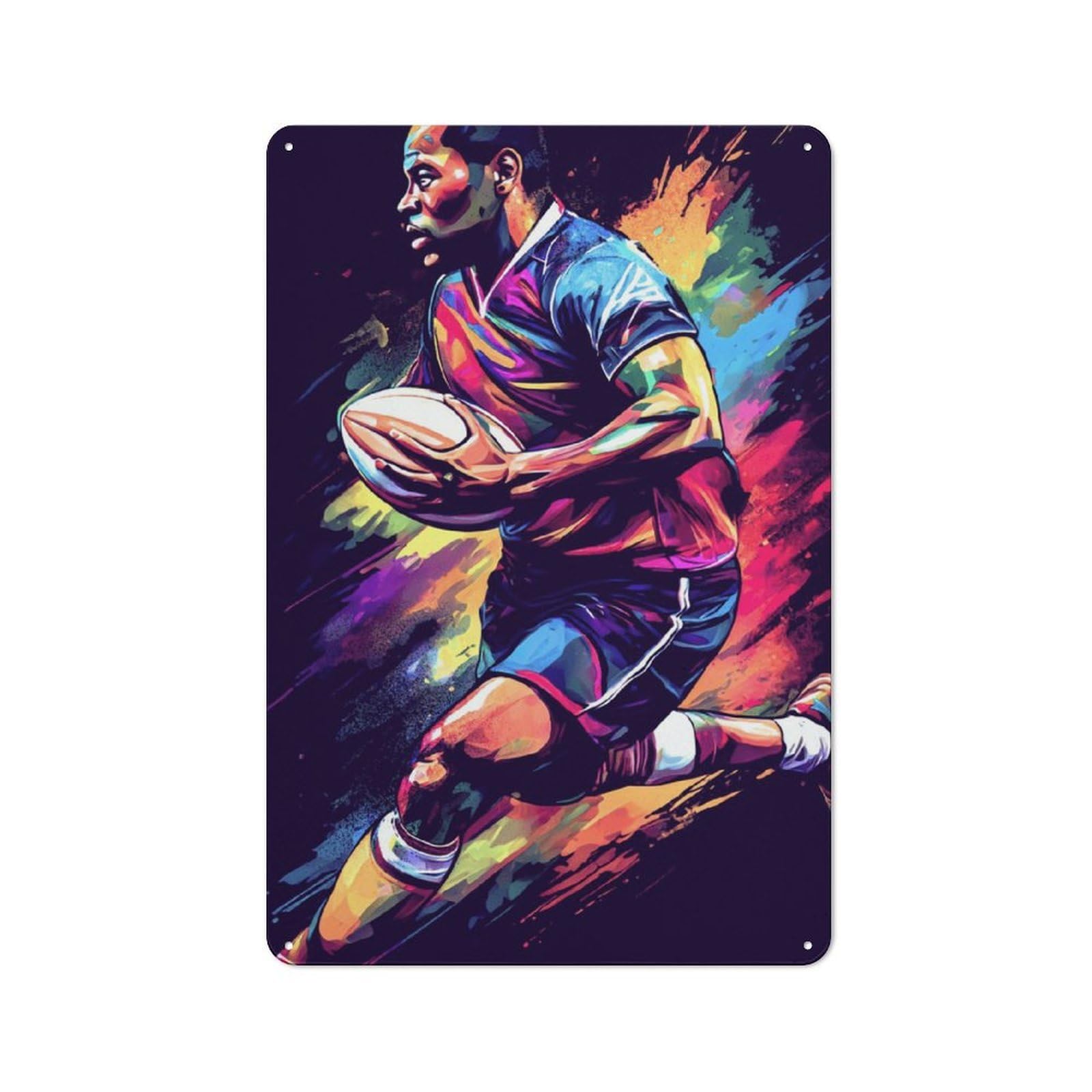 Junmoney Style-5 Rugby Player Art Print Rustic Tin Wall Plaque 30X20cm For Guest Room Or Hallway, For Garage, Workshop And Man Cave Decoration