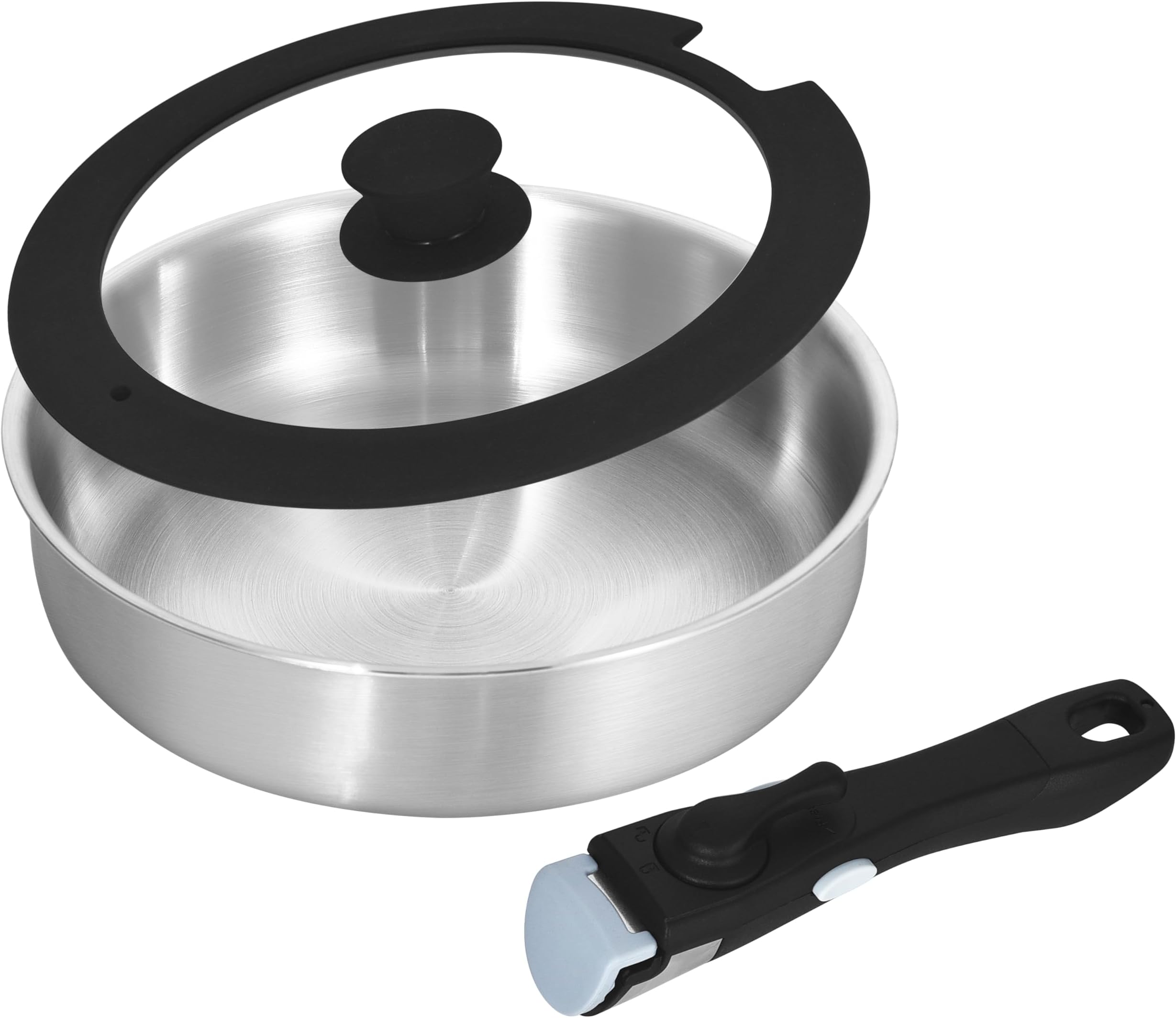 Inqibee Tri-Ply Stainless Steel Cookware Set with Removable Handle, Detachable Handle 10 Inch Deep Frying Pan, 3 QT Sauté Pan with Lid, Induction Kitchen Cooking, Dishwasher and Oven Safe