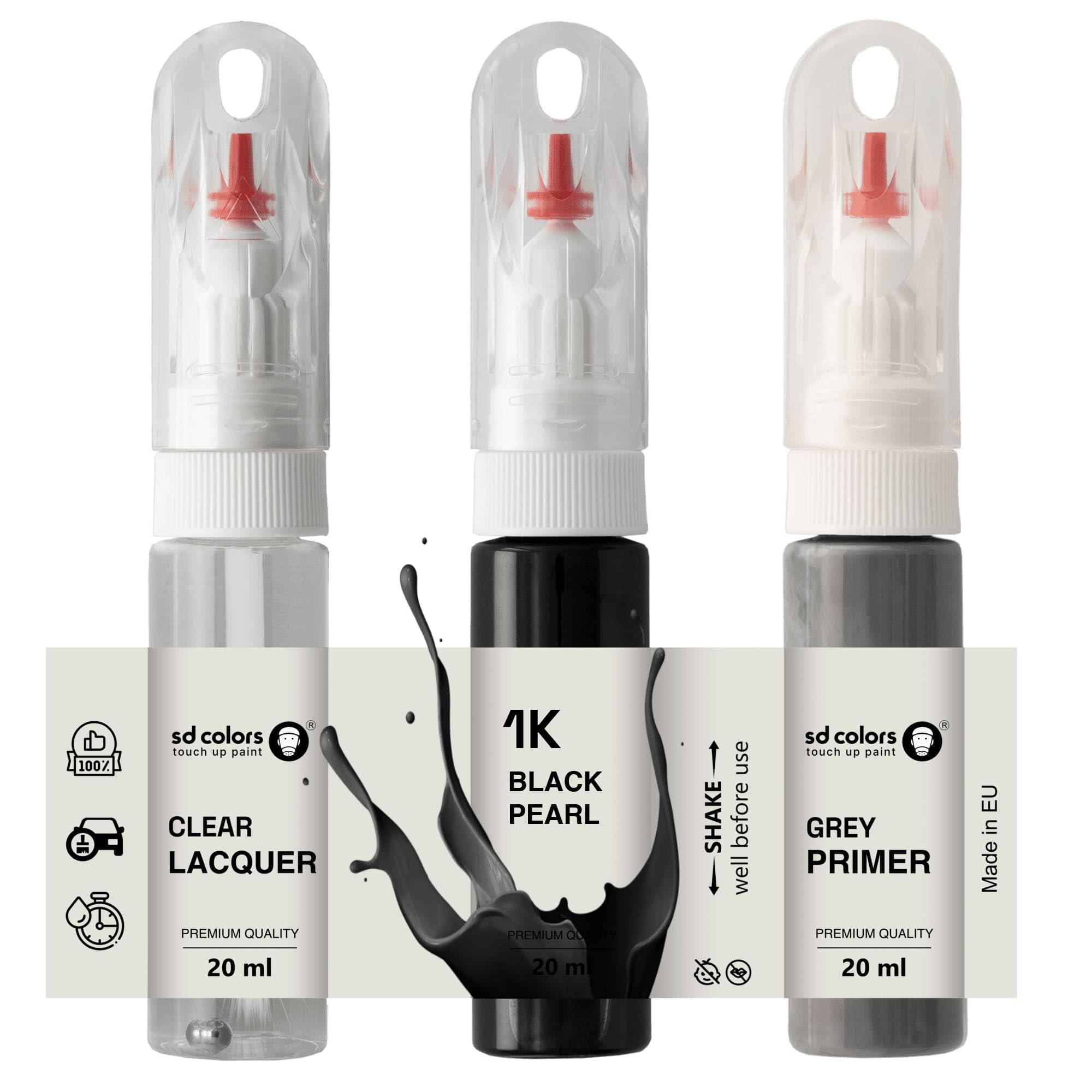 Sd Colors Paint+Primer+Lacquer Black Pearl 1K Touch Up 20 Ml Paint Convenient Brush For Scratch Repair Fix (Paint+Primer+Lacquer)